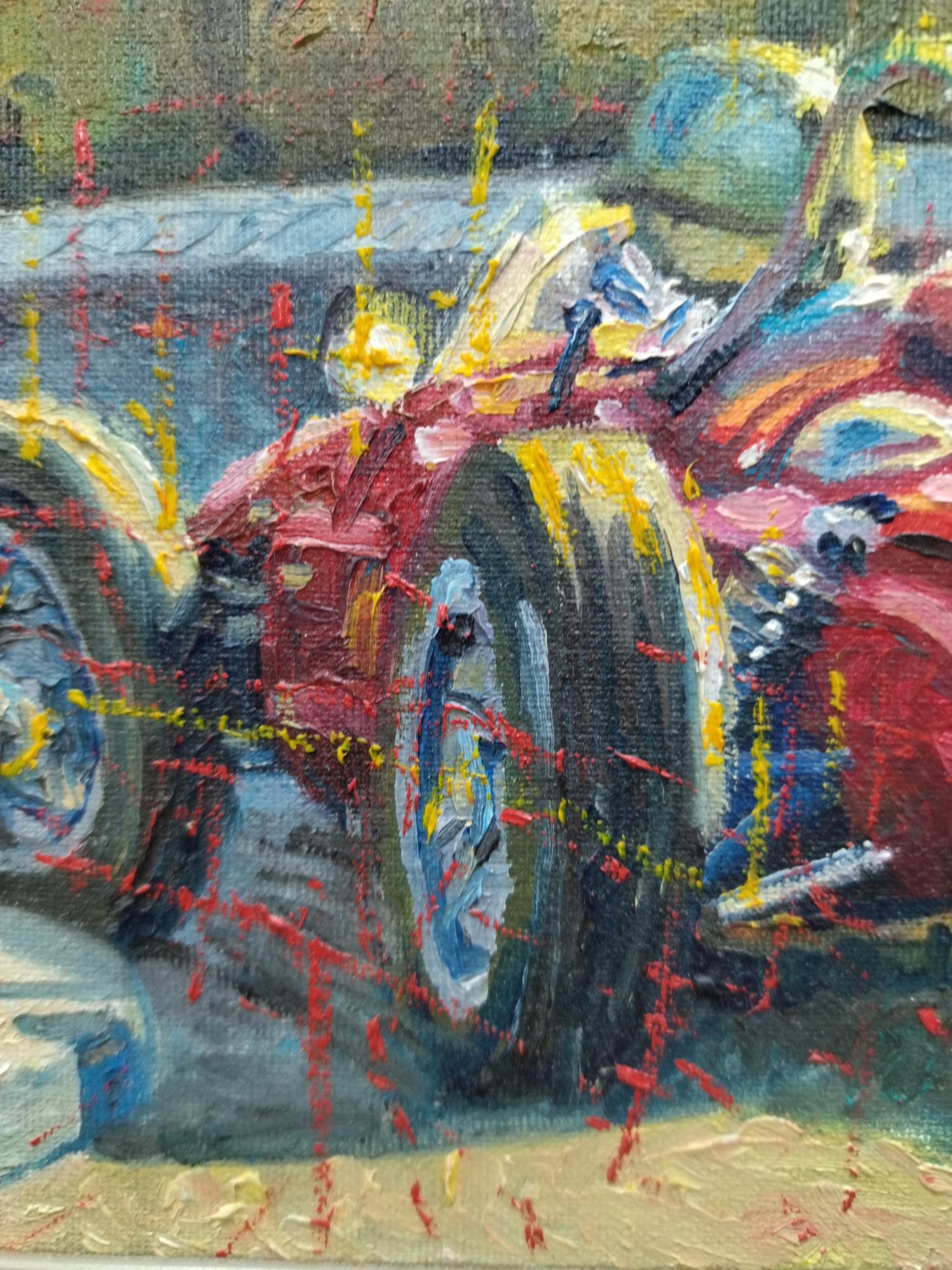 Balaguer  33 Gare automobilistiche,  Monaco 1961,   pittura acrilica originale - Figurative Painting Marrone di Alex BALAGUER