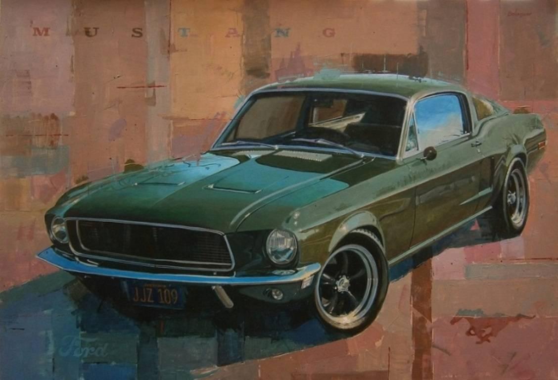 Alex BALAGUER Figurative Painting -  Balaguer   Classic Car original acrylic canvas painting