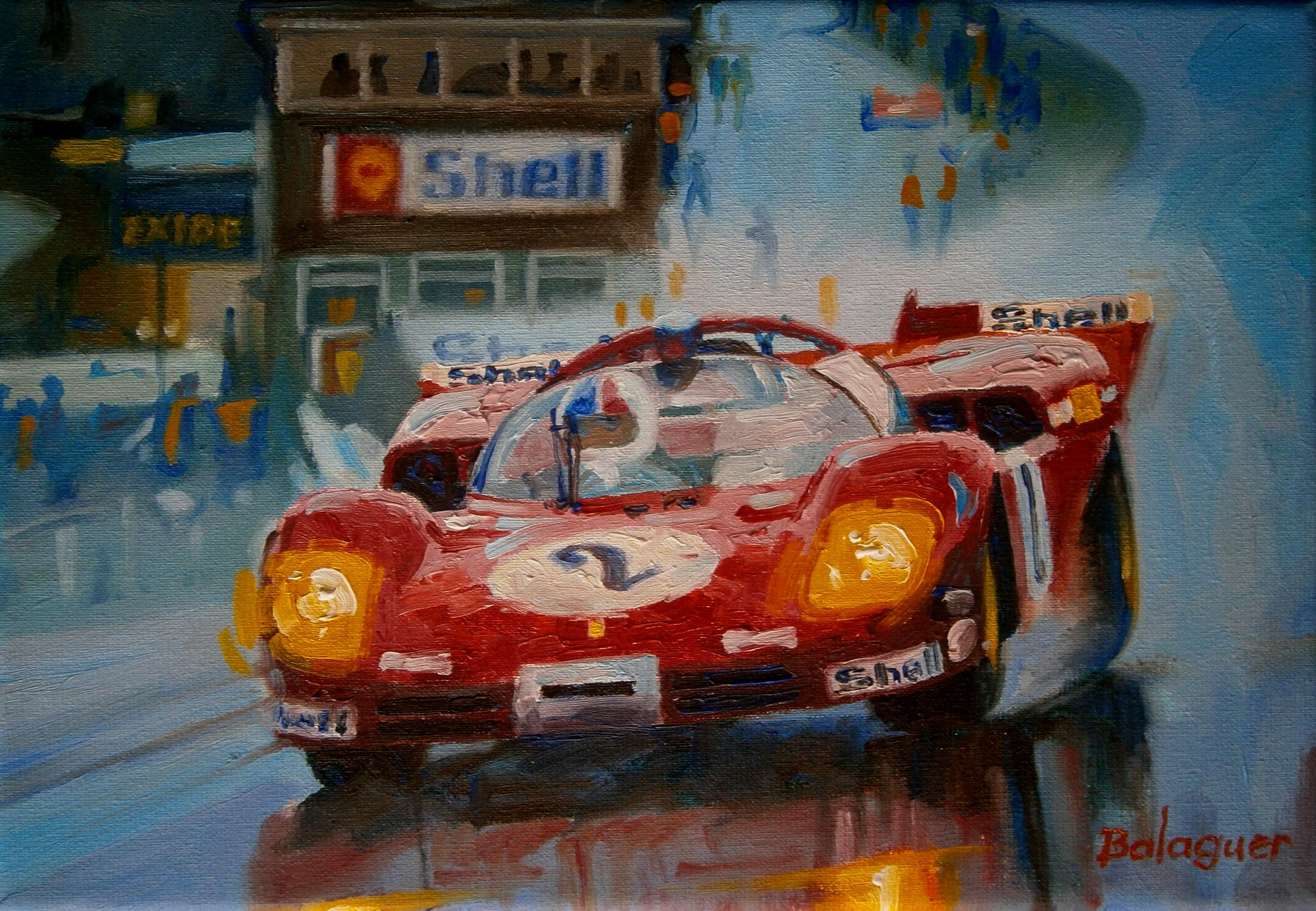 Alex BALAGUER Figurative Painting - Balaguer    Car Races   Ferrari 512S. original acrylic painting