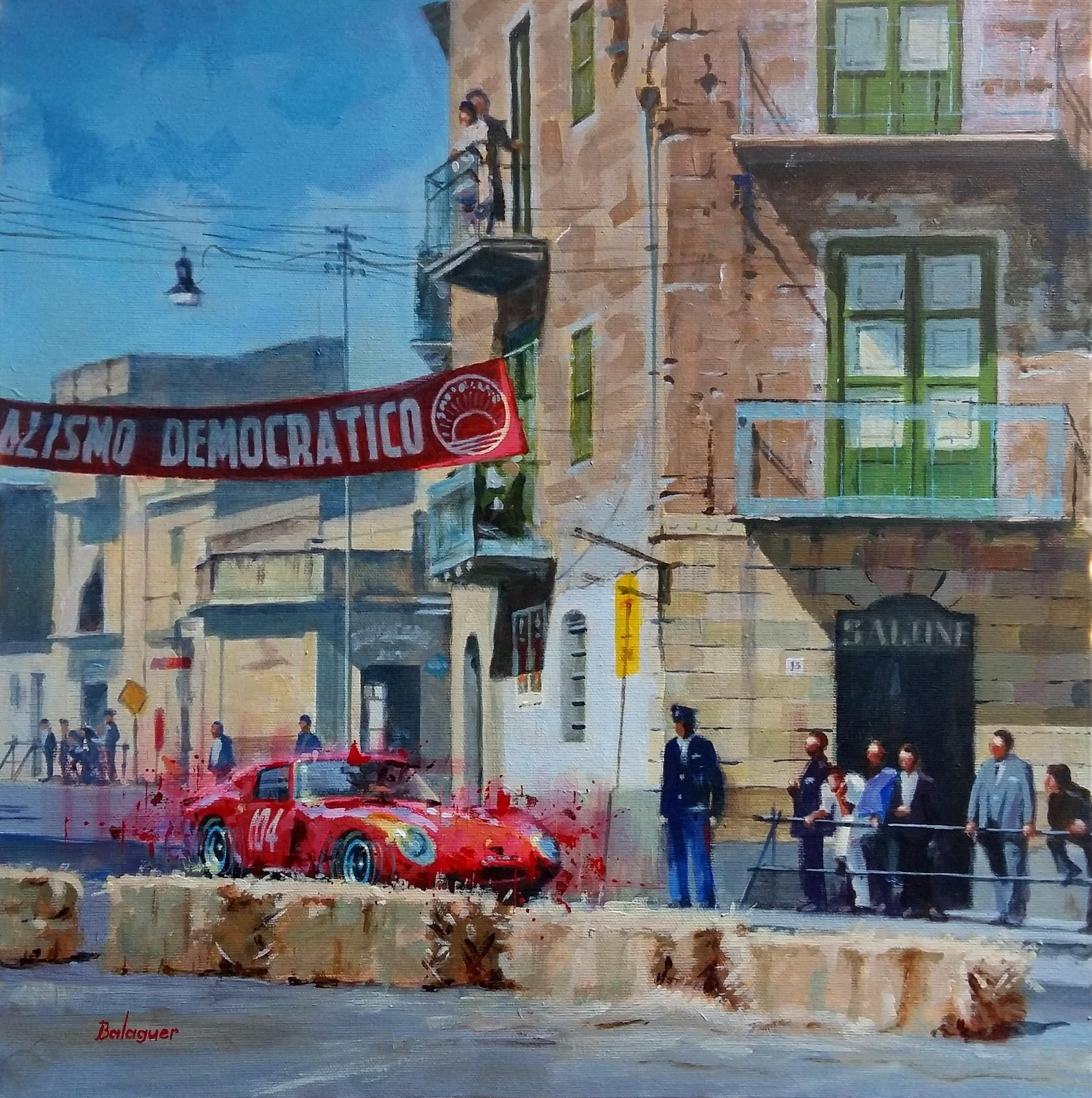 Alex BALAGUER Figurative Painting - Balaguer Car Races  340   Targa Florio  original acrylic painting