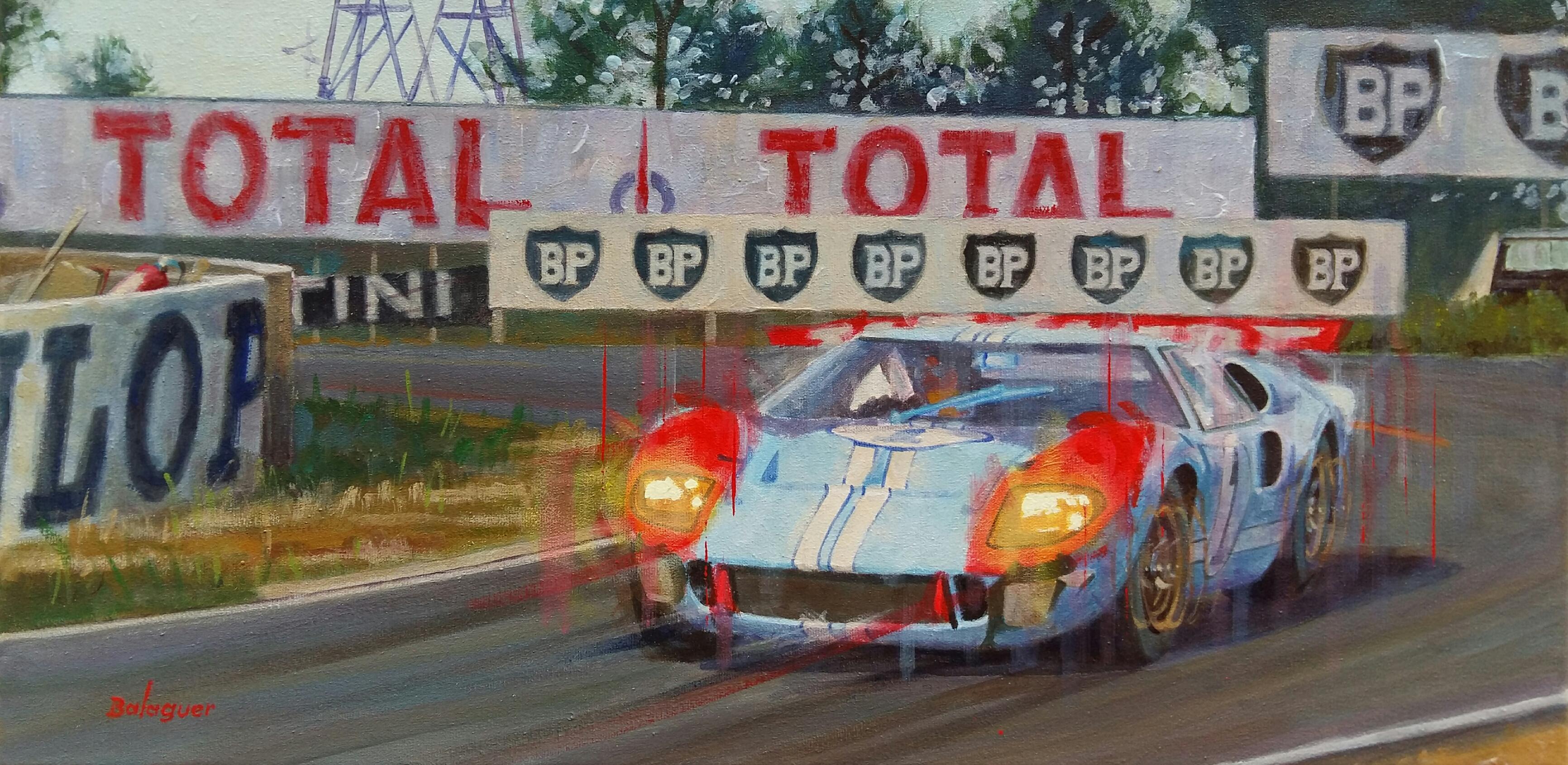 Alex BALAGUER Figurative Painting - Balaguer  Car Races  Ken Miles&Denny Hulme. Ford GT40MK.II. original painting