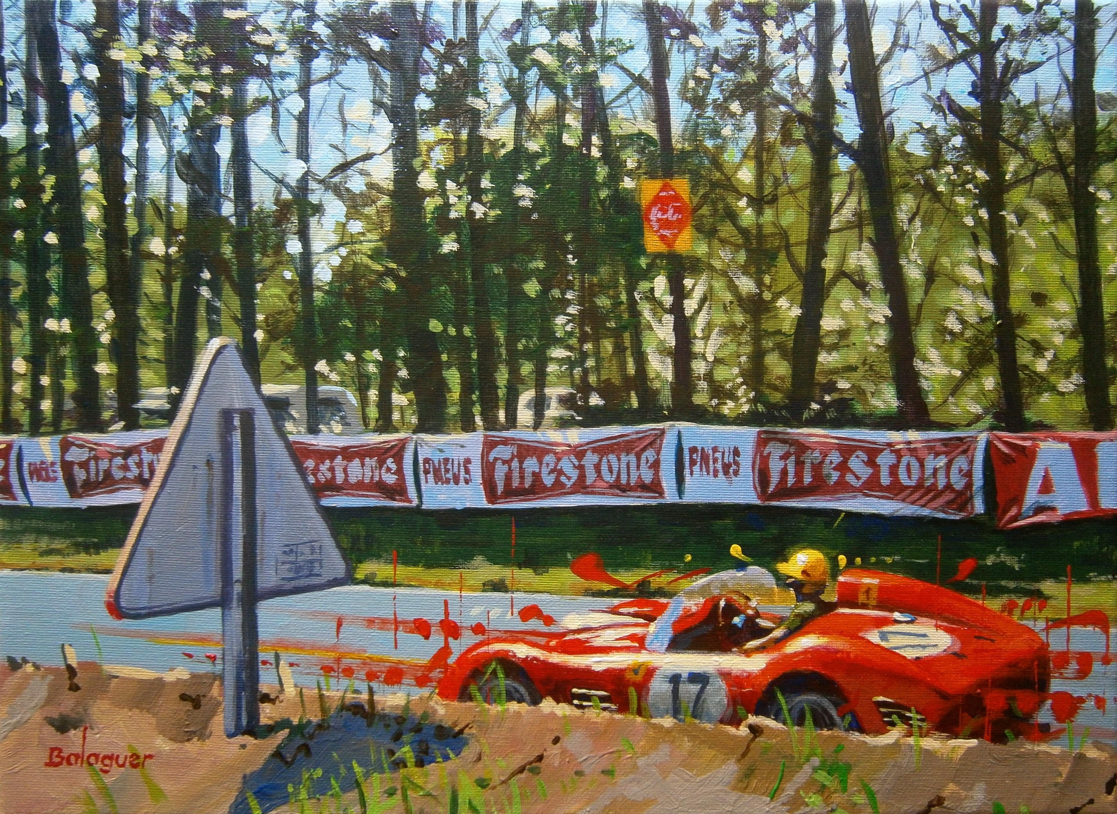 Alex BALAGUER Figurative Painting - Balaguer  Car Races   Le Mans 1960 Ferrari 250 TR59   orig. acrylic painting