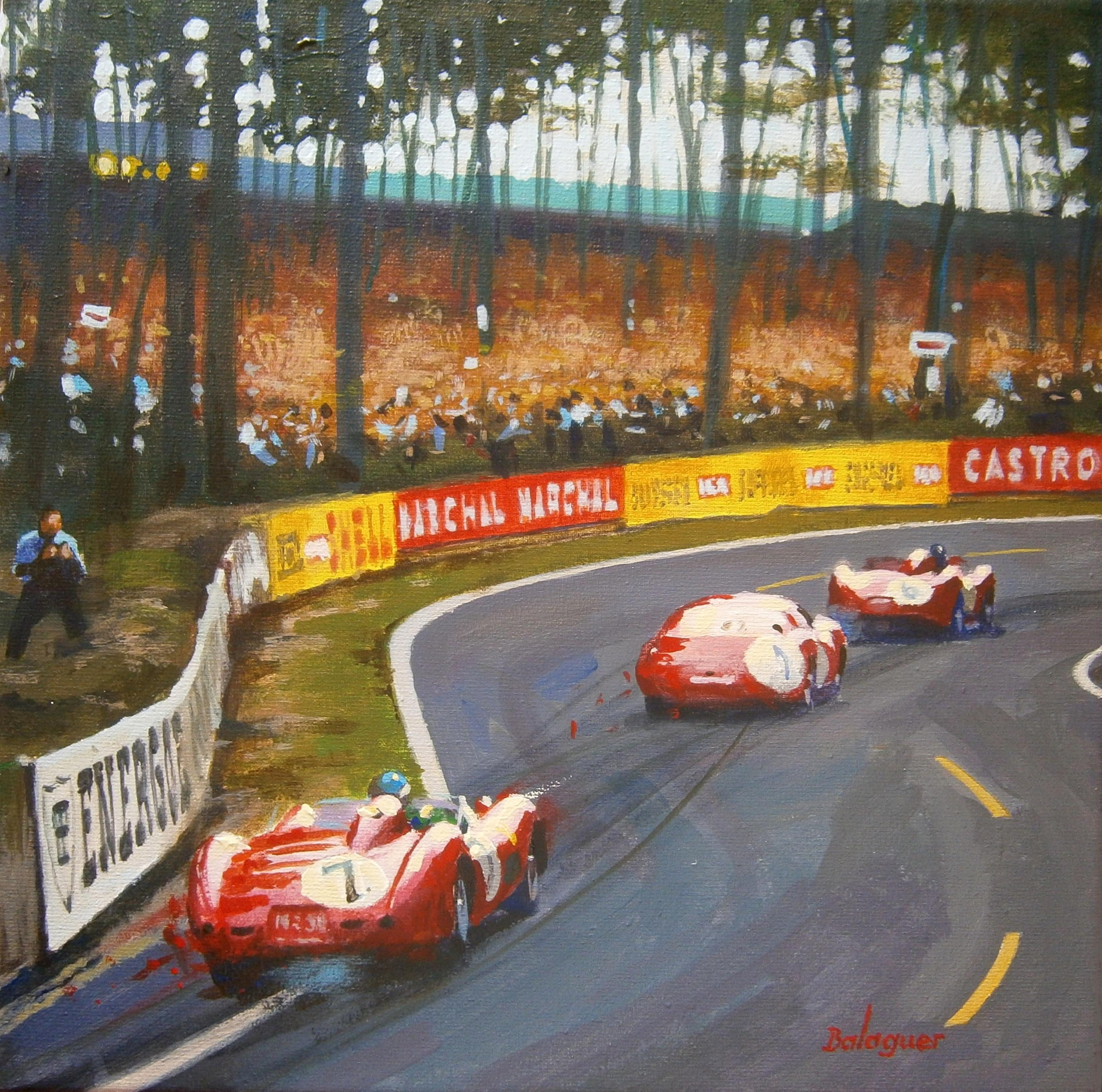 Alex BALAGUER Figurative Painting - Balaguer   Car Races  Reds   Collins-Hill, Moss-Shell & Hawthorn-Musso 