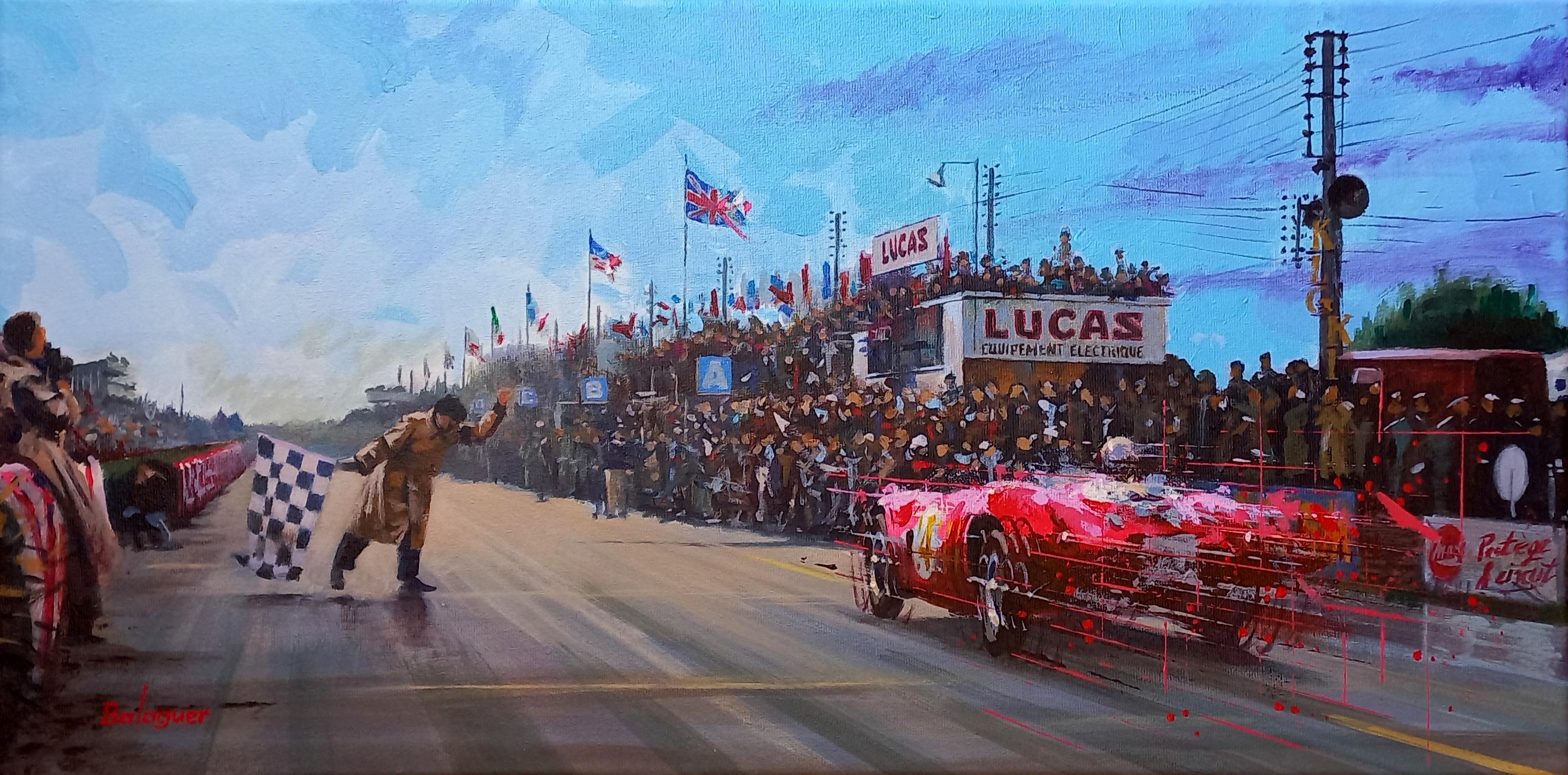 Alex BALAGUER Figurative Painting - Balaguer  Le Mans 1954. Ferrari 375 Plus·  original paint