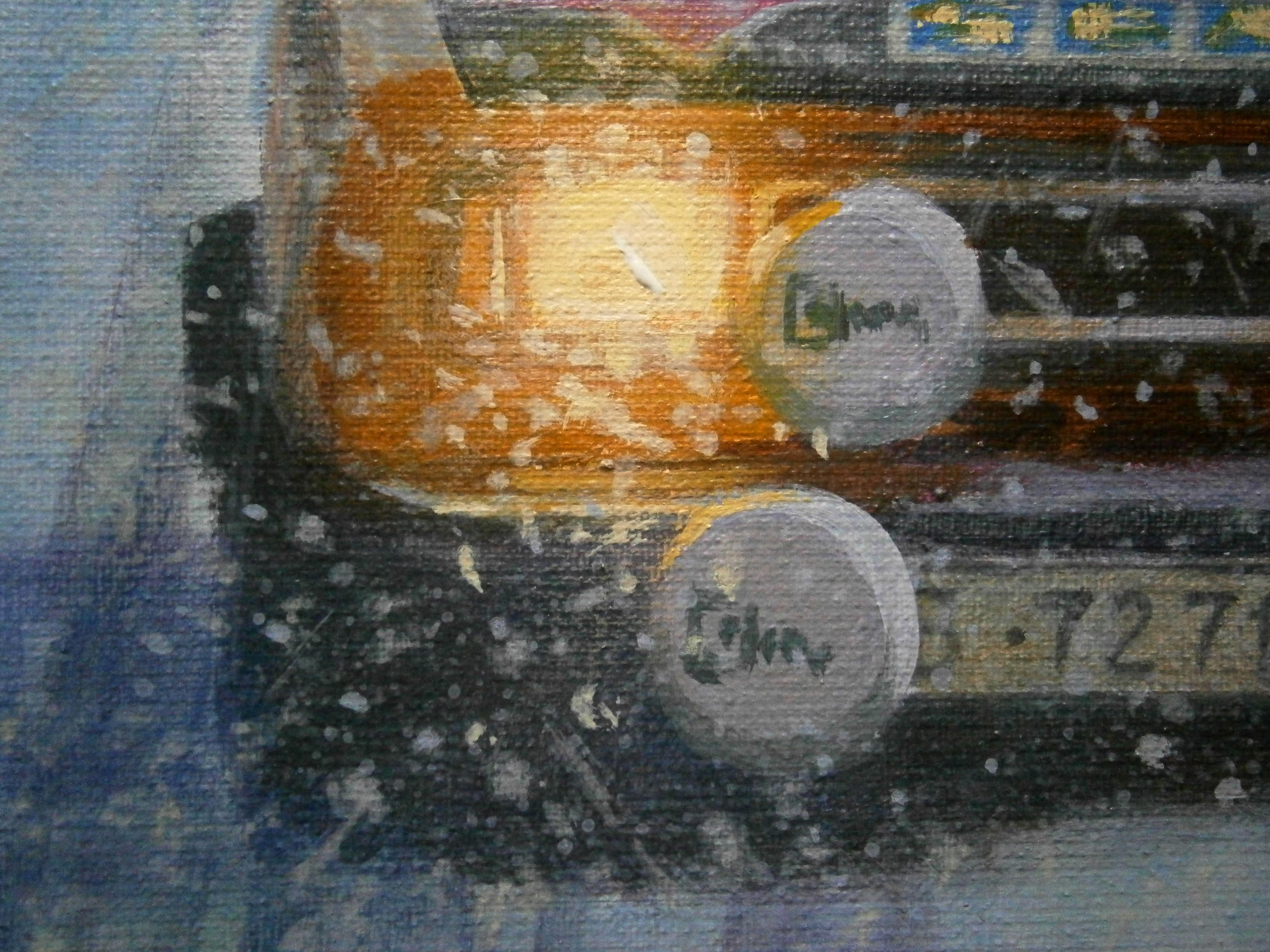 Balaguer  Car Rally Montecarlo, 1977. Seat 124 Special. peinture originale - Gris Figurative Painting par Alex BALAGUER