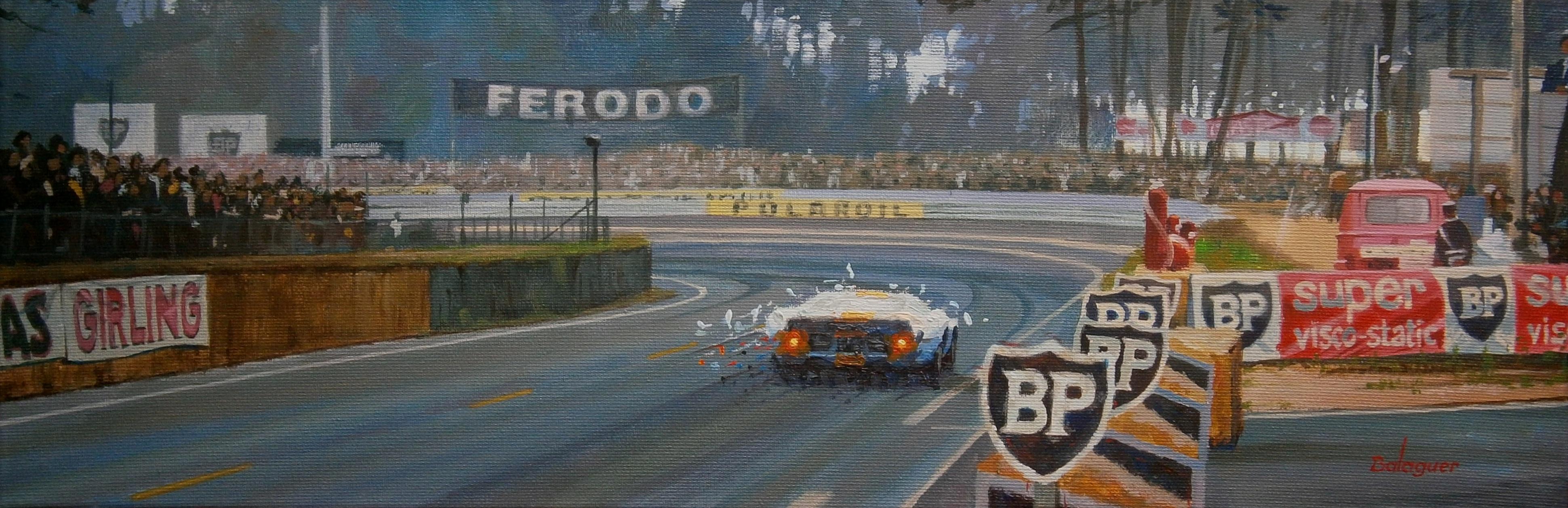 Alex BALAGUER Figurative Painting - Balaguer Car Races Jacky Ickx Le Mans 1969 Ford GT40 original painting