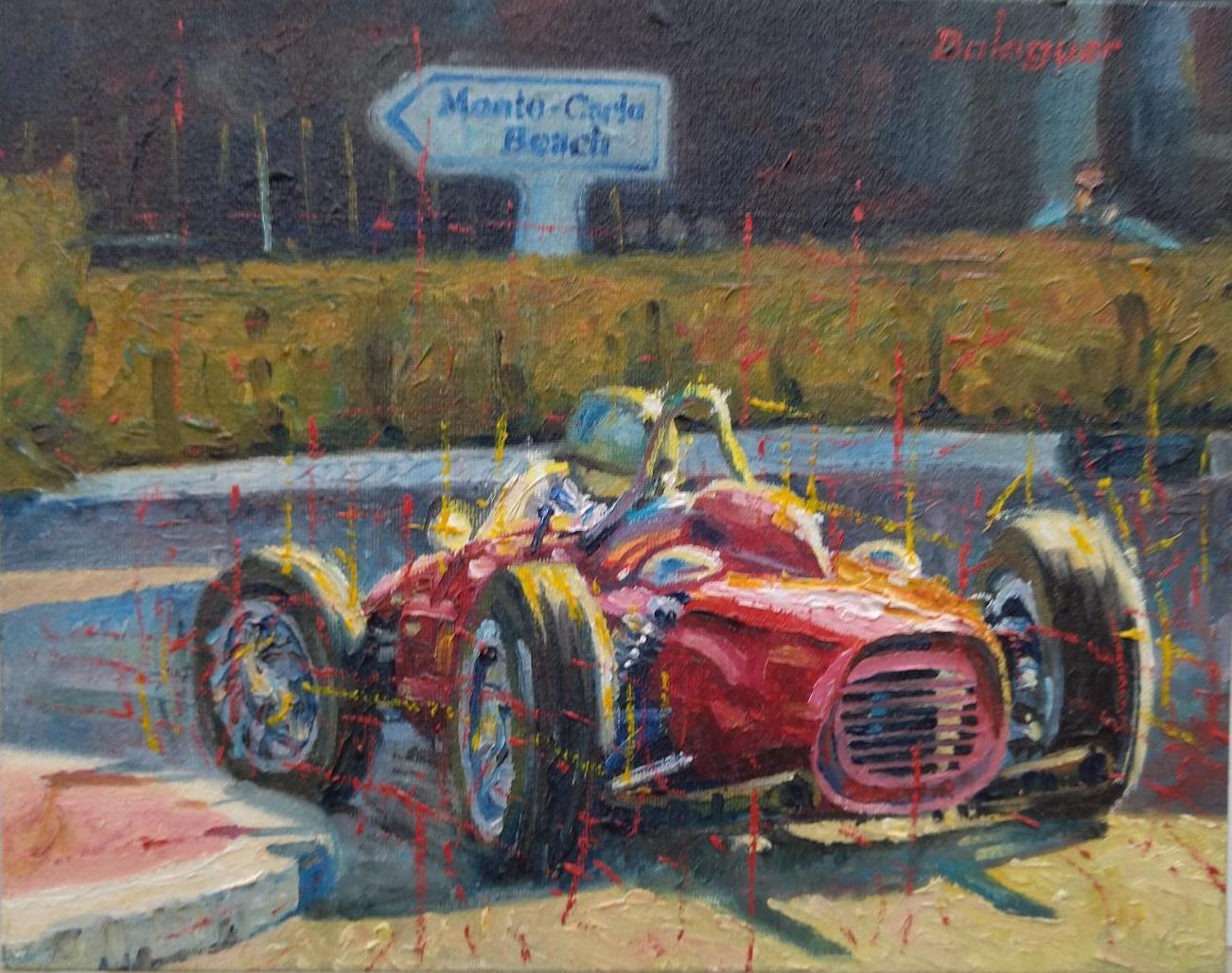 Balaguer   Car Races,  Monaco 1961,   original acrylic painting For Sale 1