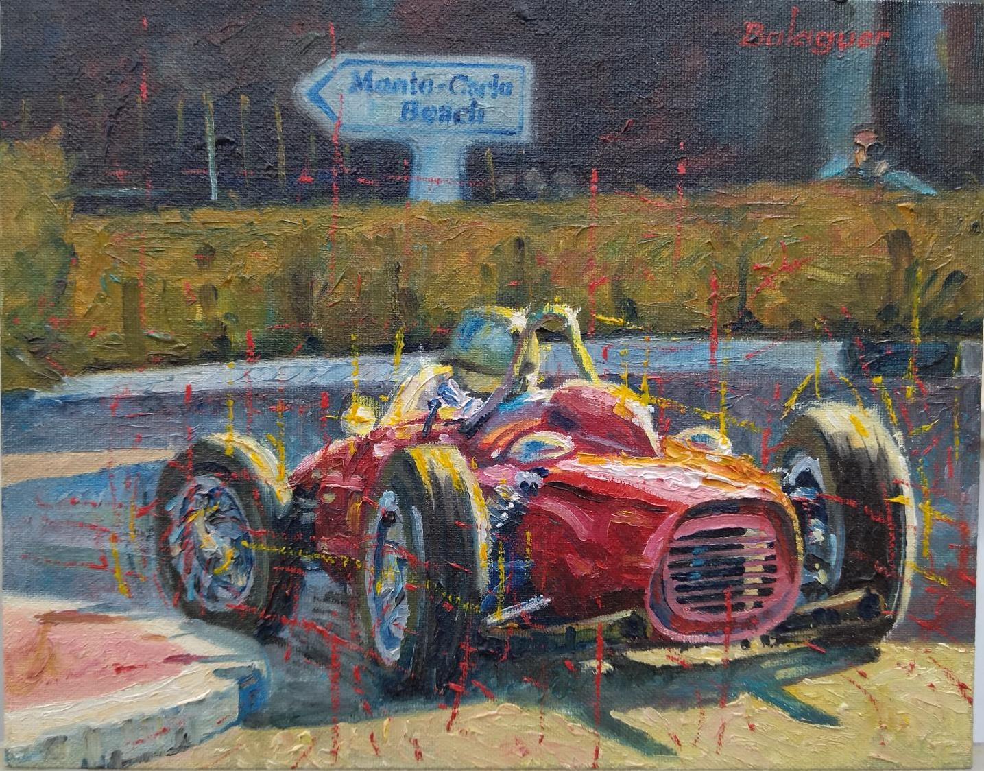 Balaguer   Car Races,  Monaco 1961,   original acrylic painting For Sale 2