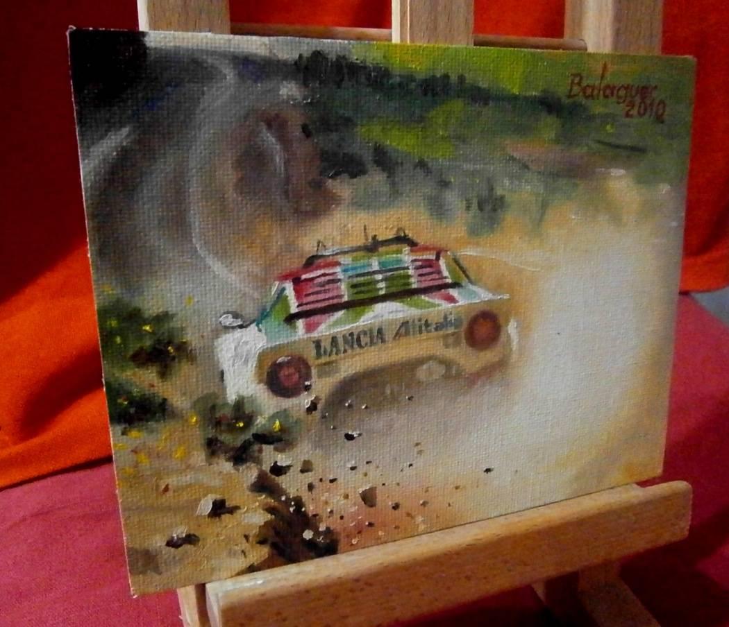 Balaguer  25  Rallye-Wagen  Lancia Strato  Originales Acrylgemälde von HF, 1976 – Painting von Alex BALAGUER