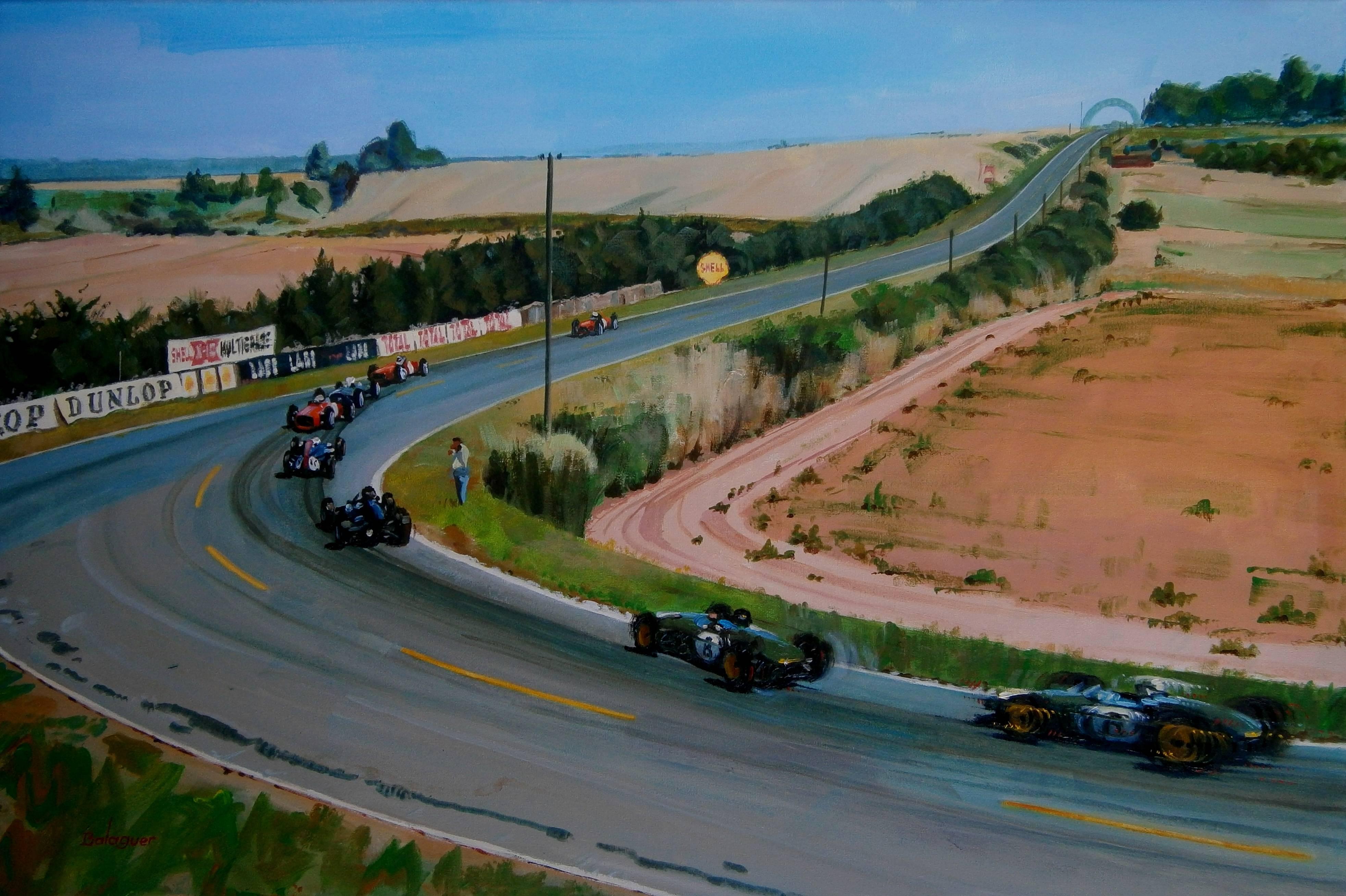 Alex BALAGUER Figurative Painting - Balaguer 260 Car Races Reims-Gueux original realist acrylic painting