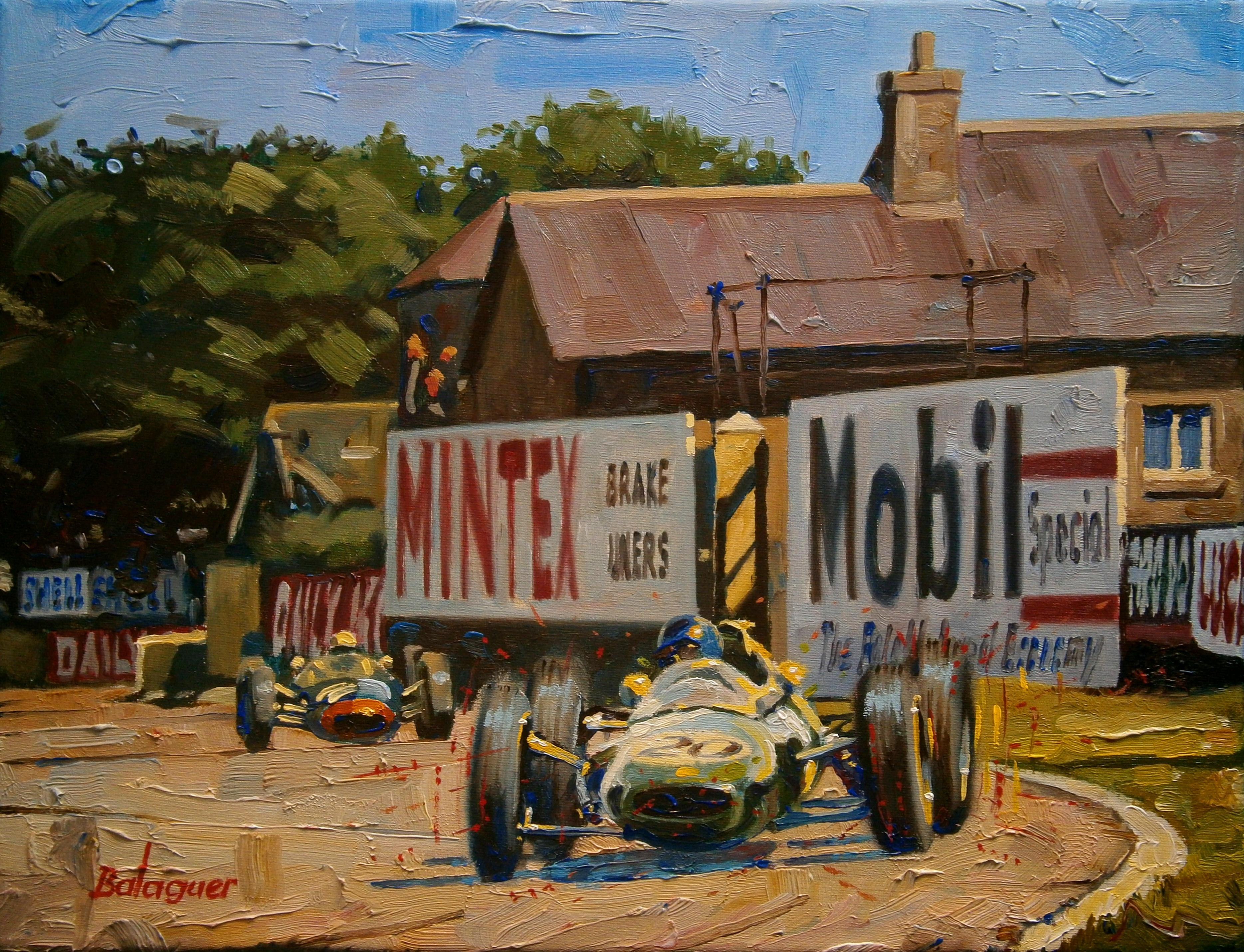 Alex BALAGUER Figurative Painting - Balaguer  Classic Car Jim Clark. Lotus 25. original painting