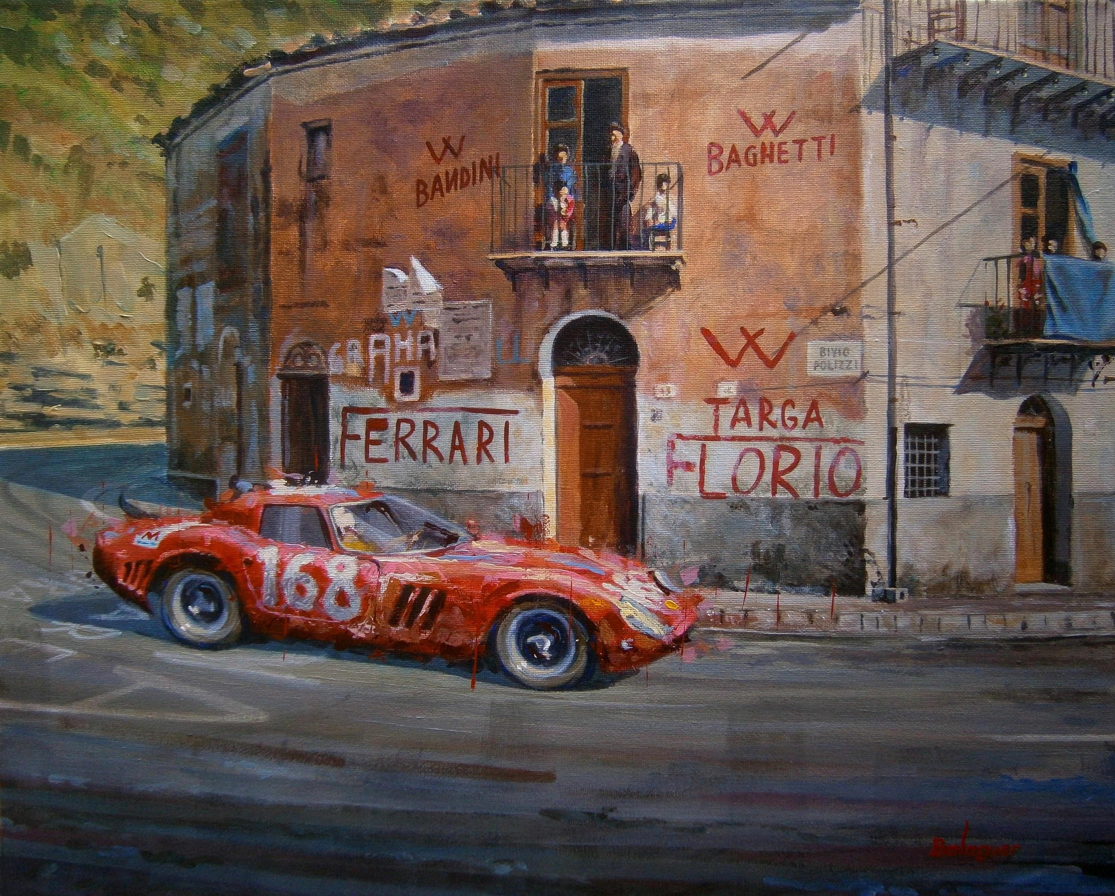 Alex BALAGUER Figurative Painting - Balaguer 336 Car Races  A. Reale. M. Marsala. Ferrari 250 GTO. Targa Florio 1966