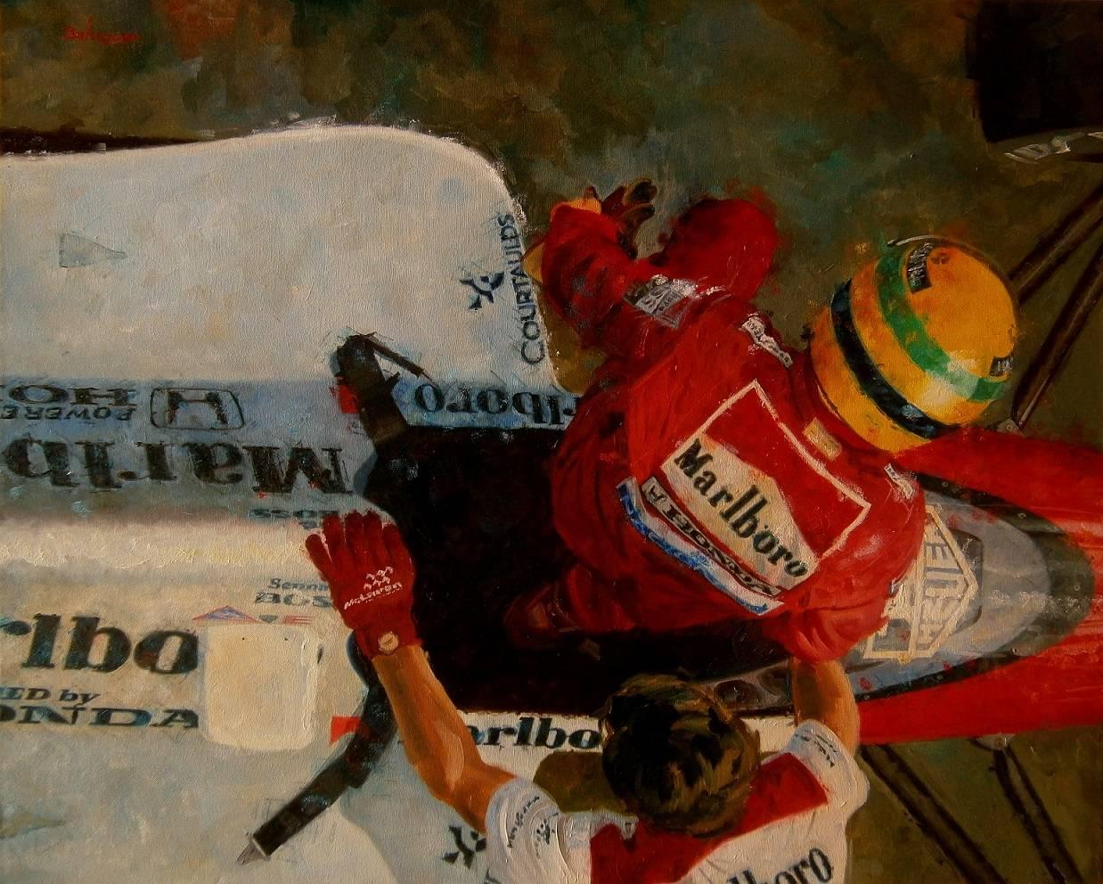 Alex BALAGUER Figurative Painting - Balaguer 6.2 Car Races Senna 1989. Car original figurative acrylic painting