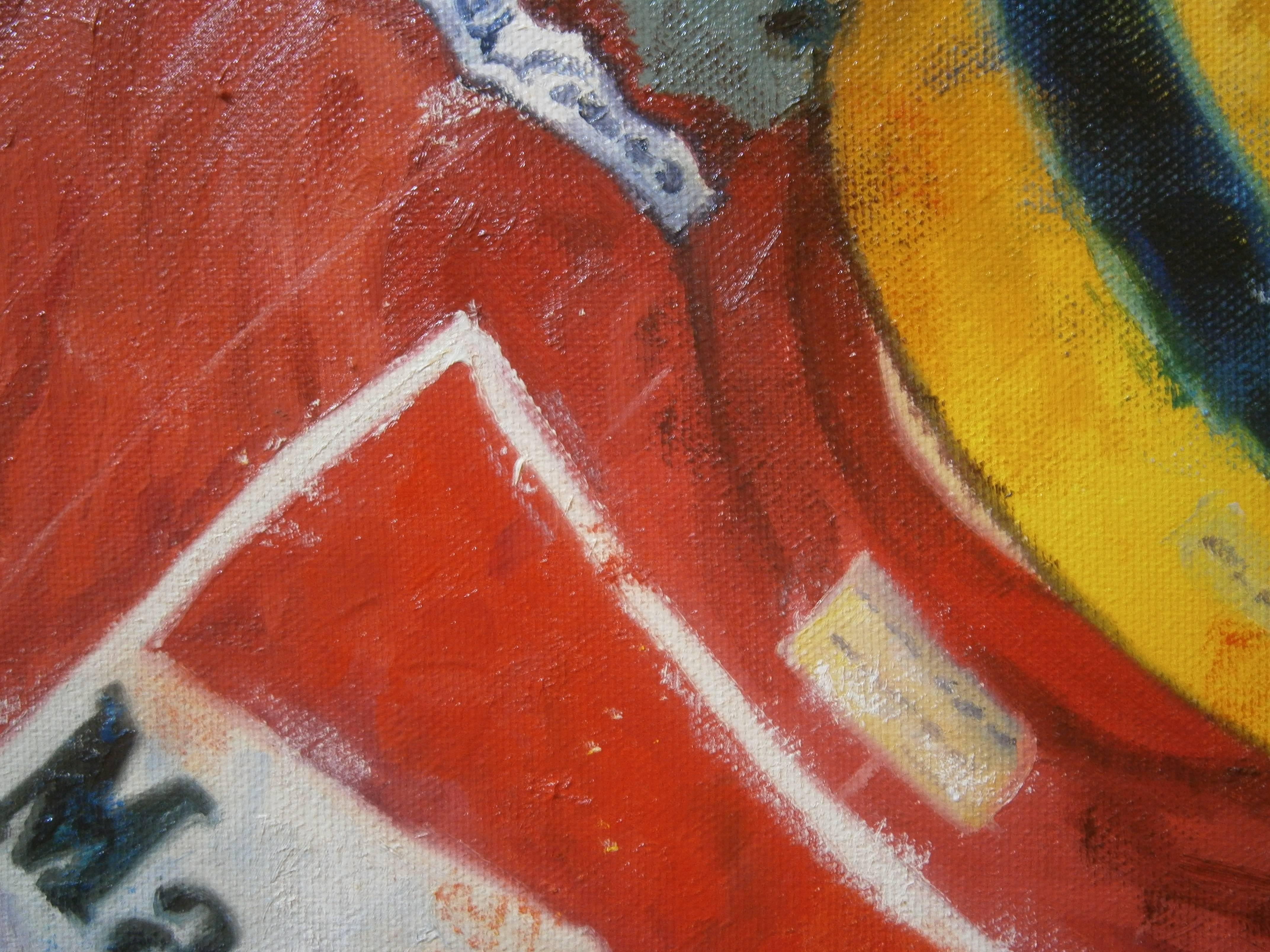 Balaguer 15 gare di auto Senna 1989. Pittura acrilica figurativa originale di un'auto - Figurative Painting Marrone di Alex BALAGUER