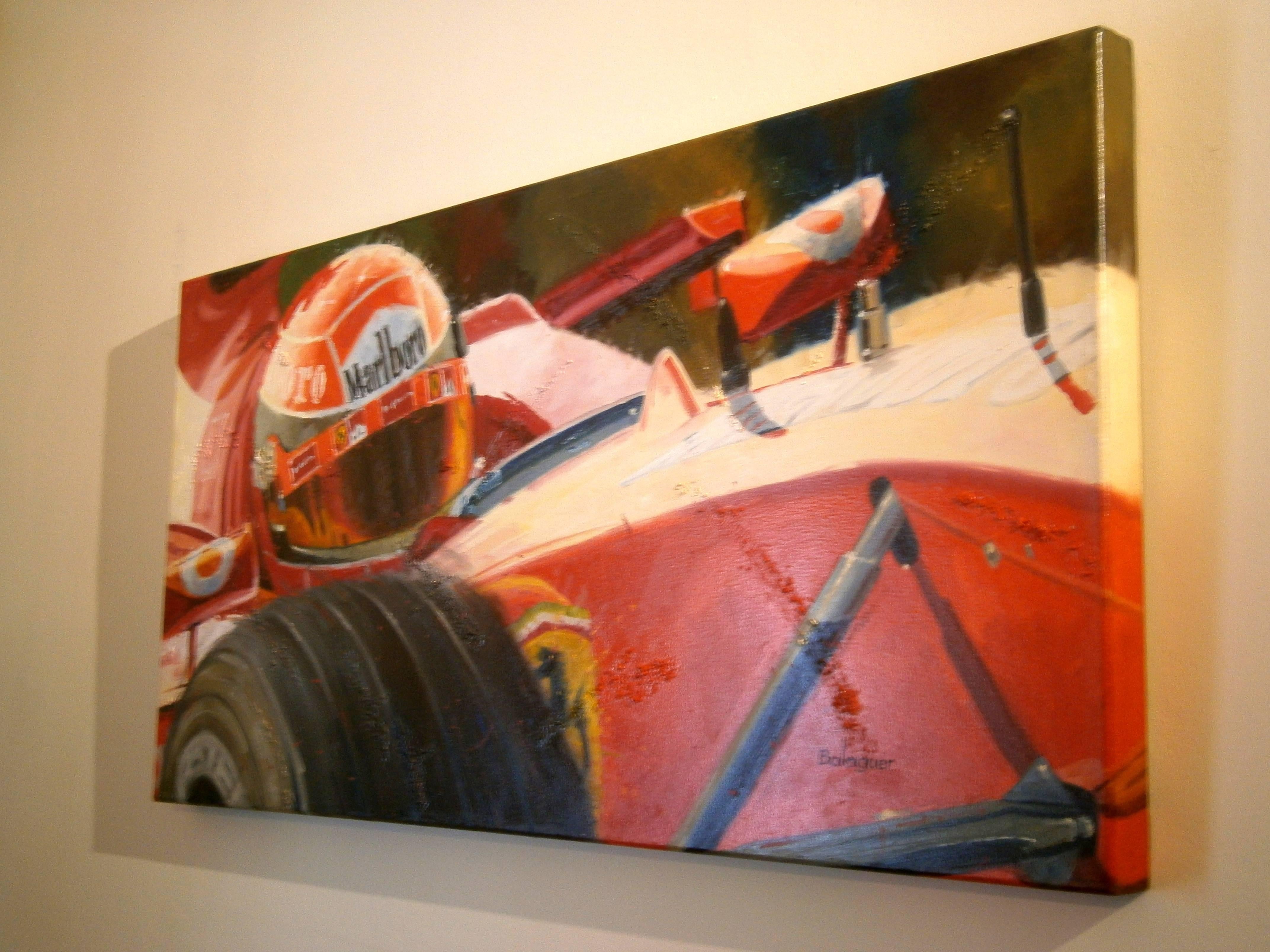 Balaguer  Car Races Schumacher 2001. car original figurative acrylic painting - Painting by Alex BALAGUER