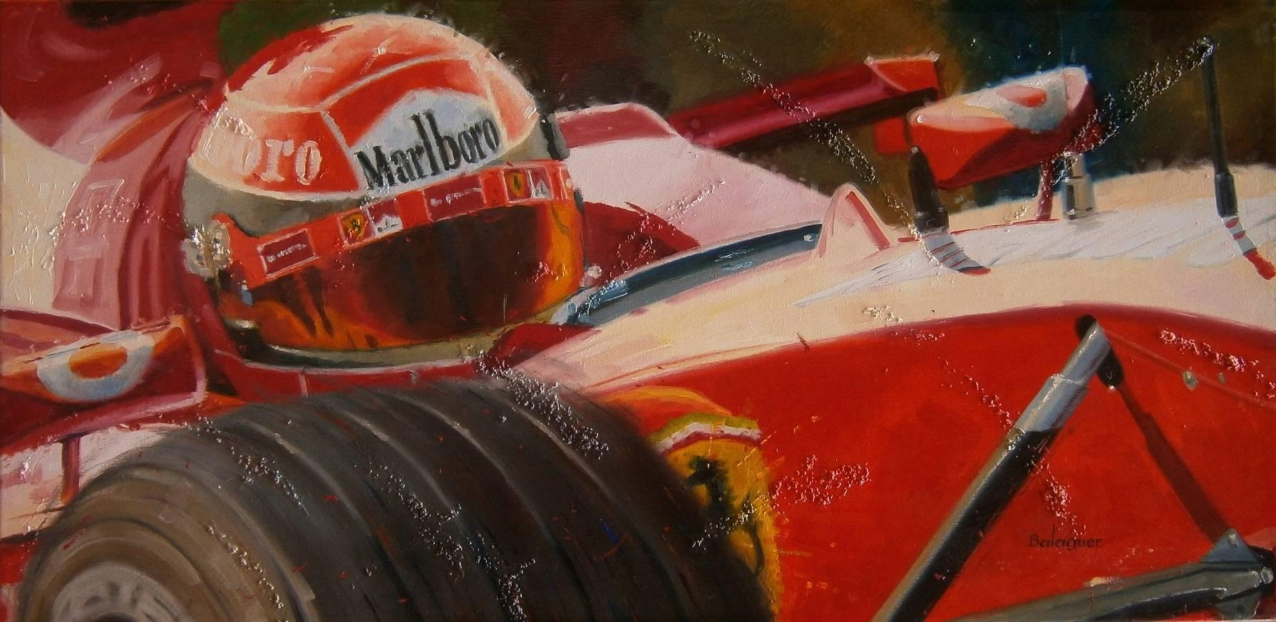 Alex BALAGUER Figurative Painting - Balaguer  Car Races Schumacher 2001. car original figurative acrylic painting