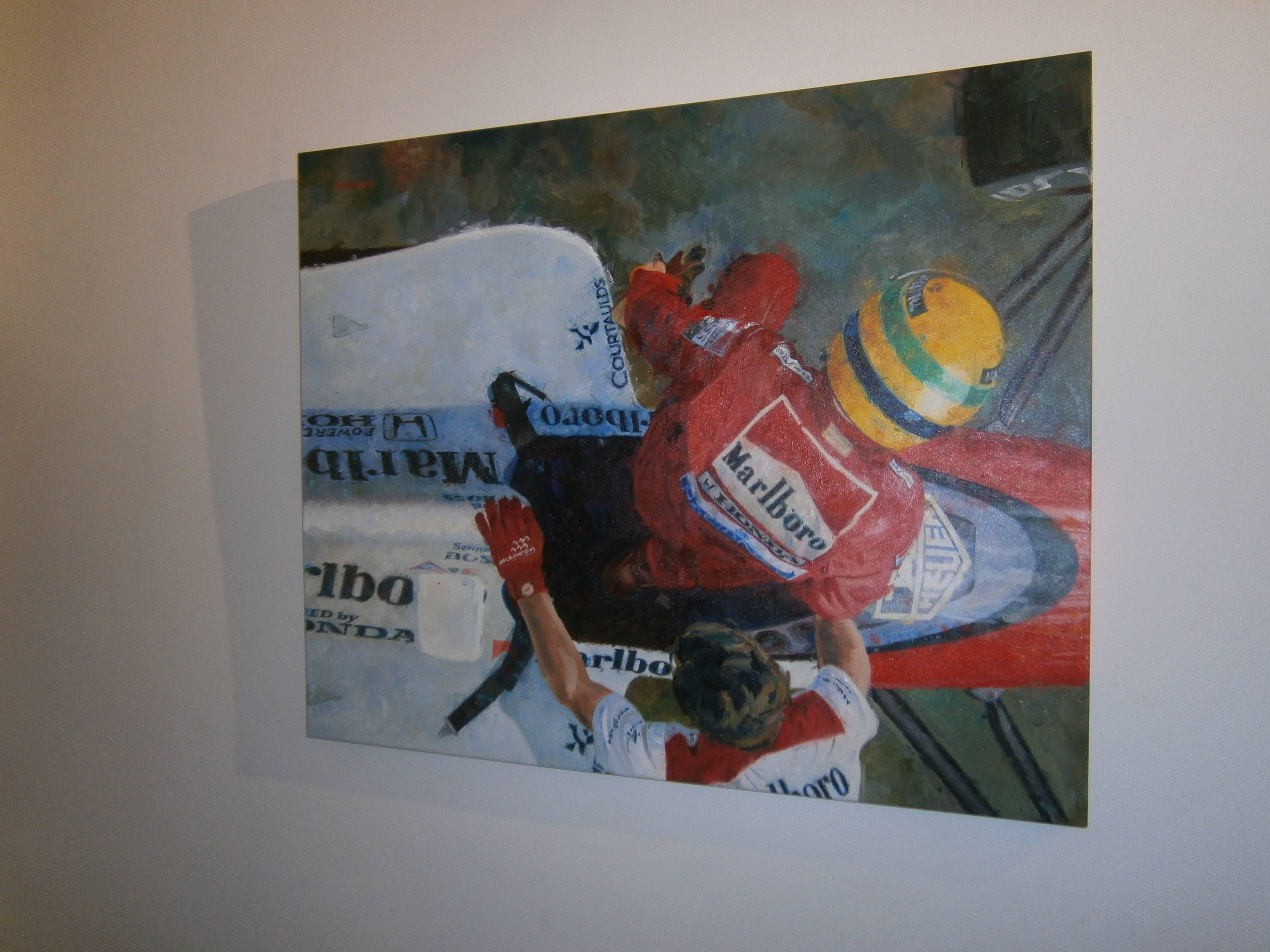 Balaguer  Car Races Senna 1989. Car original figurative acrylic painting - Painting by Alex BALAGUER