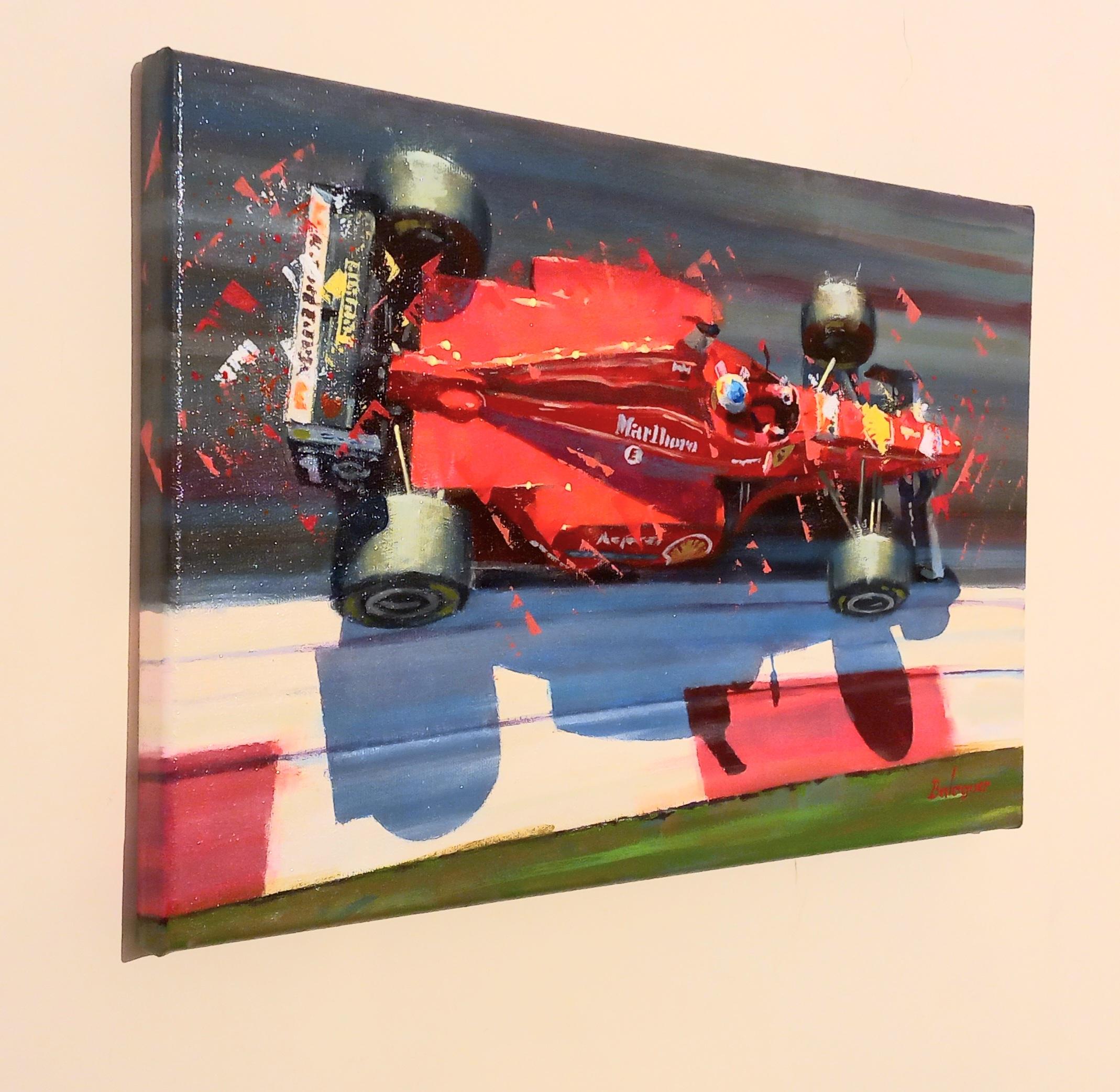 Balaguer  Shumacher. Car Races  Monza 1996 Ferrari F310·  original paint - Contemporary Painting by Alex BALAGUER