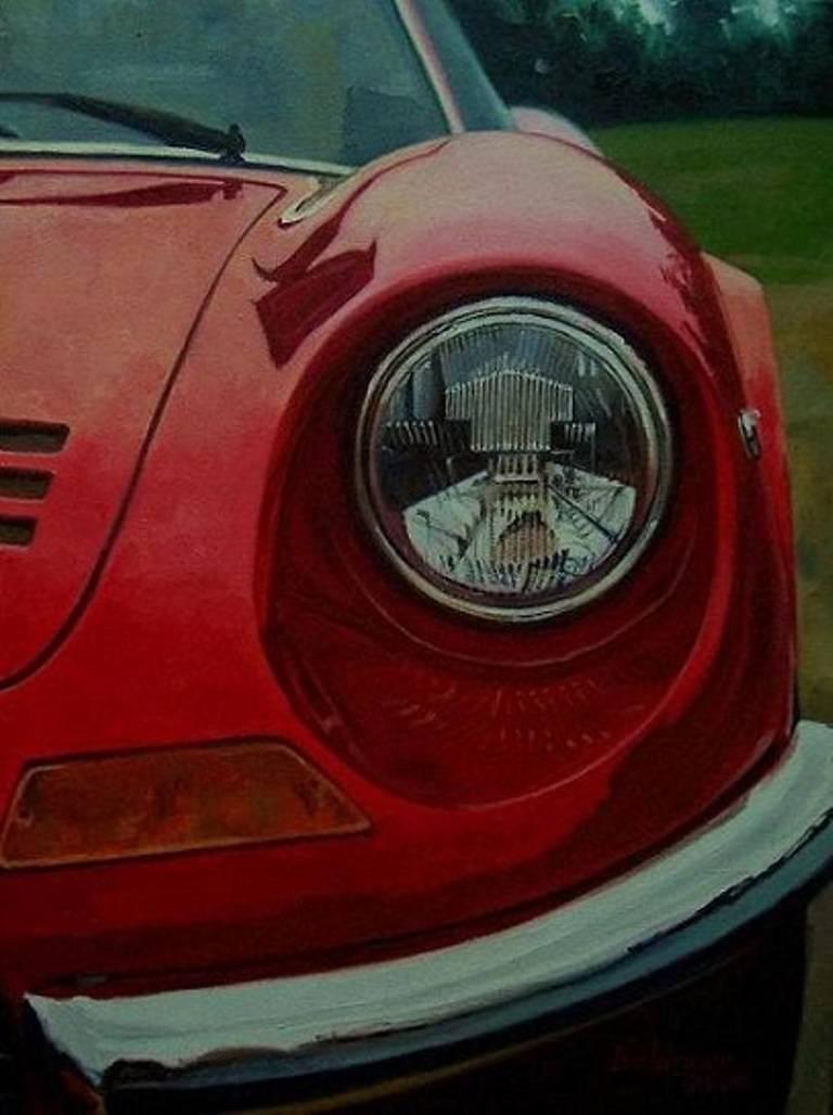 Alex BALAGUER Figurative Painting - Balaguer  Car   "Ferrari 246 GT Dino · 1969" original acrylic painting