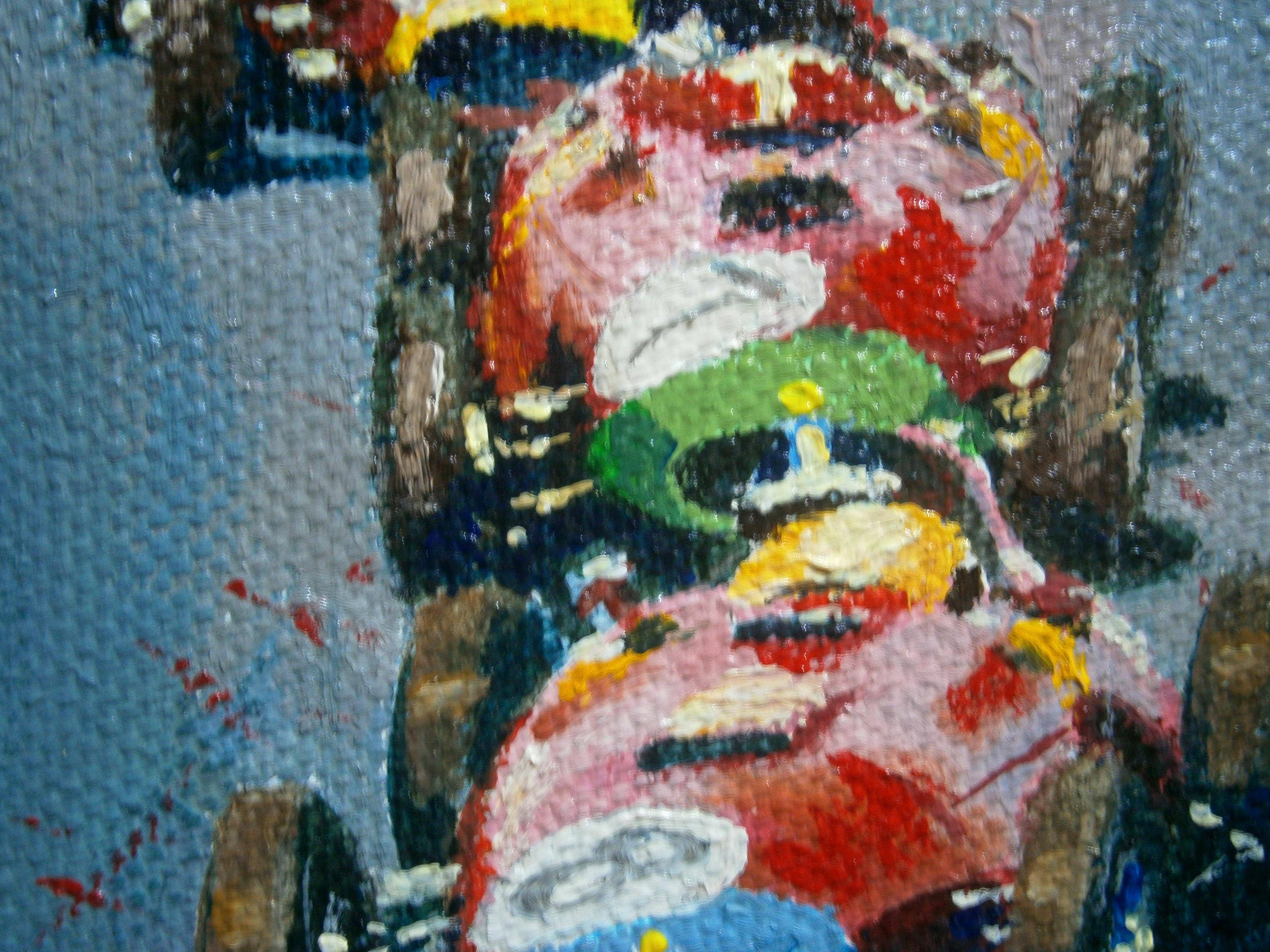 Balaguer    Carreras de coches  1957.. pintura acrílica original - Figurative Painting Gris de Alex BALAGUER