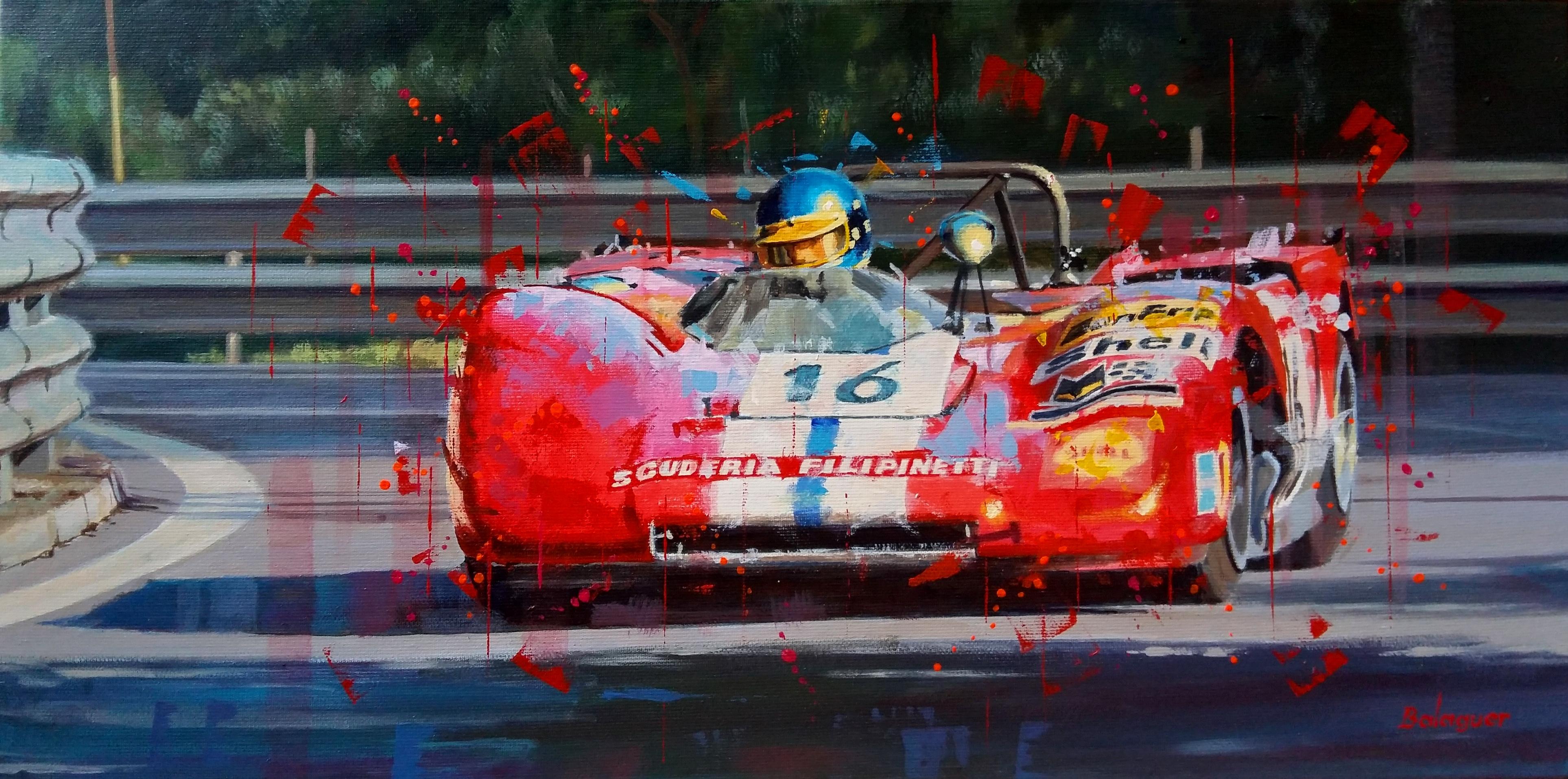Alex BALAGUER Figurative Painting – Balaguer  Autorennen 341. Ronnie Peterson. Lola T212. Originales Acrylgemälde