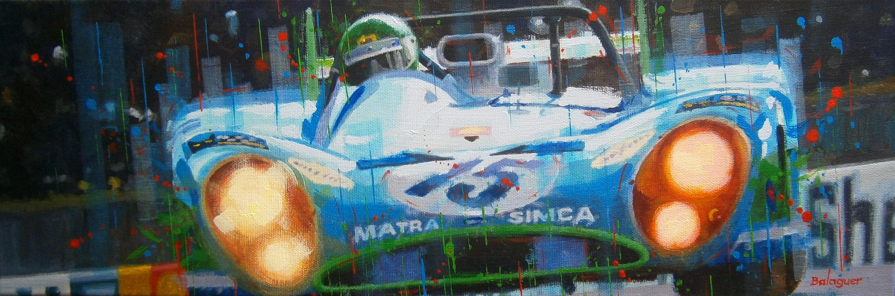 Alex BALAGUER Figurative Painting - Balaguer  Car Races, Henri Pescarolo · Le Mans 1972 · Matra-Simca MS670.