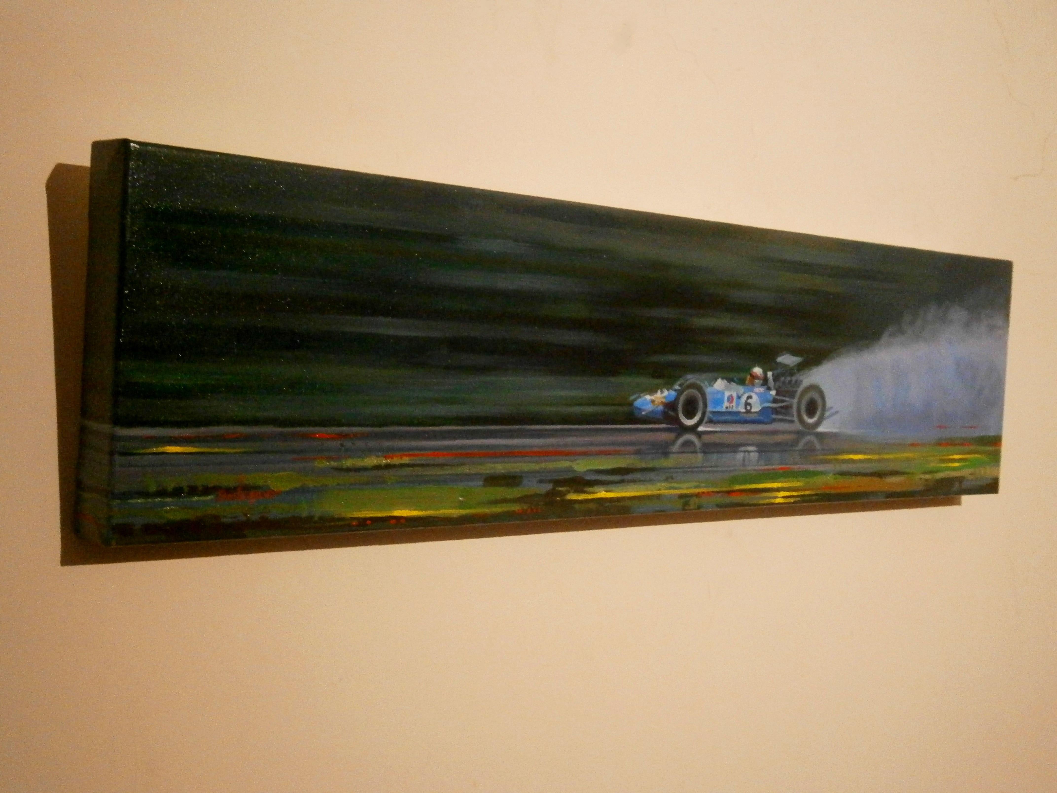 Gare automobilistiche di Balaguer  Jackie Stewart. Matra MS10 Ford. Pittura acrilica originale - Painting di Alex BALAGUER