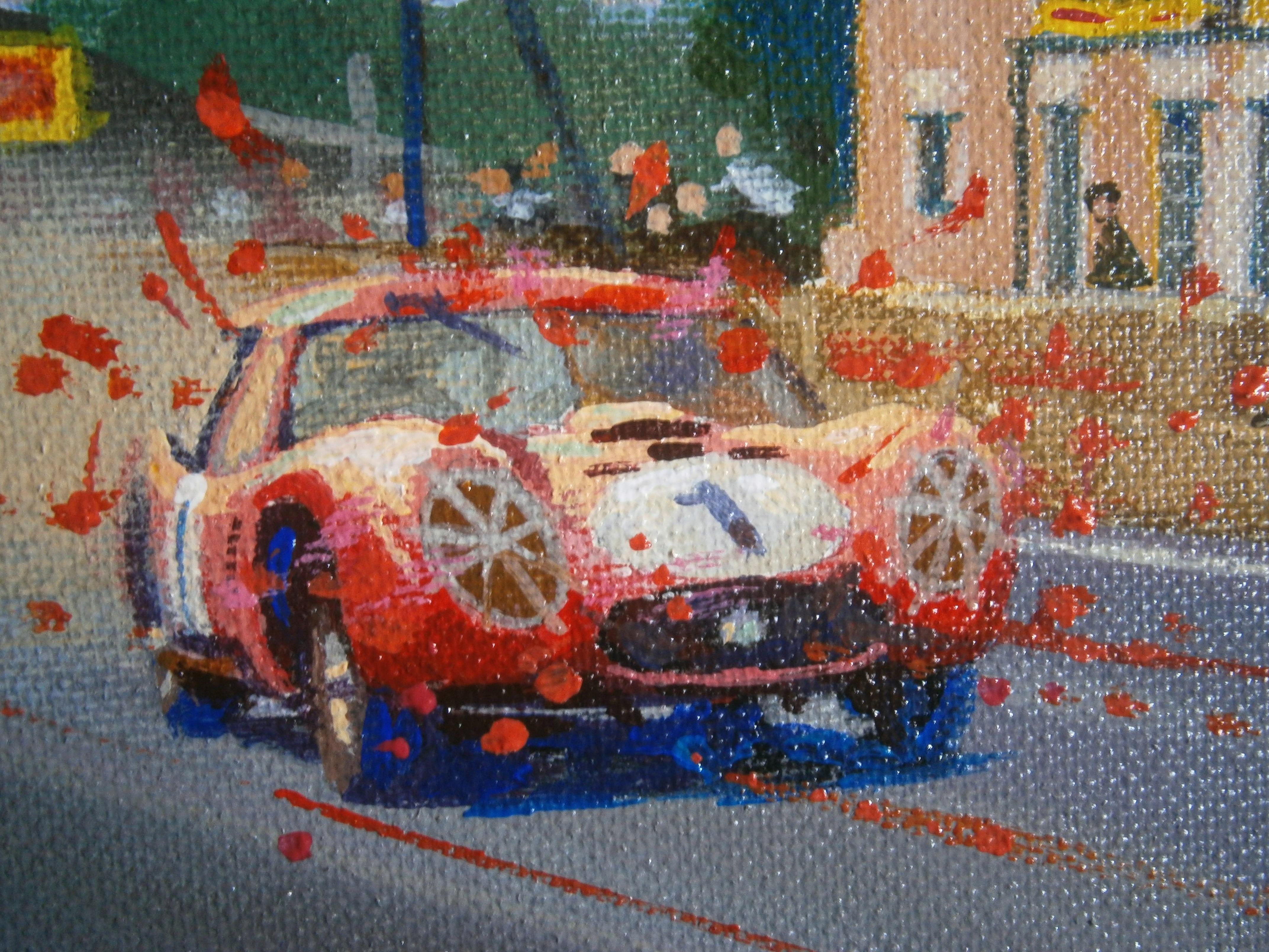 Balaguer    Carreras de coches   Le Mans 1957 Maseratti pintura acrílica orig. - Figurative Painting Marrón de Alex BALAGUER