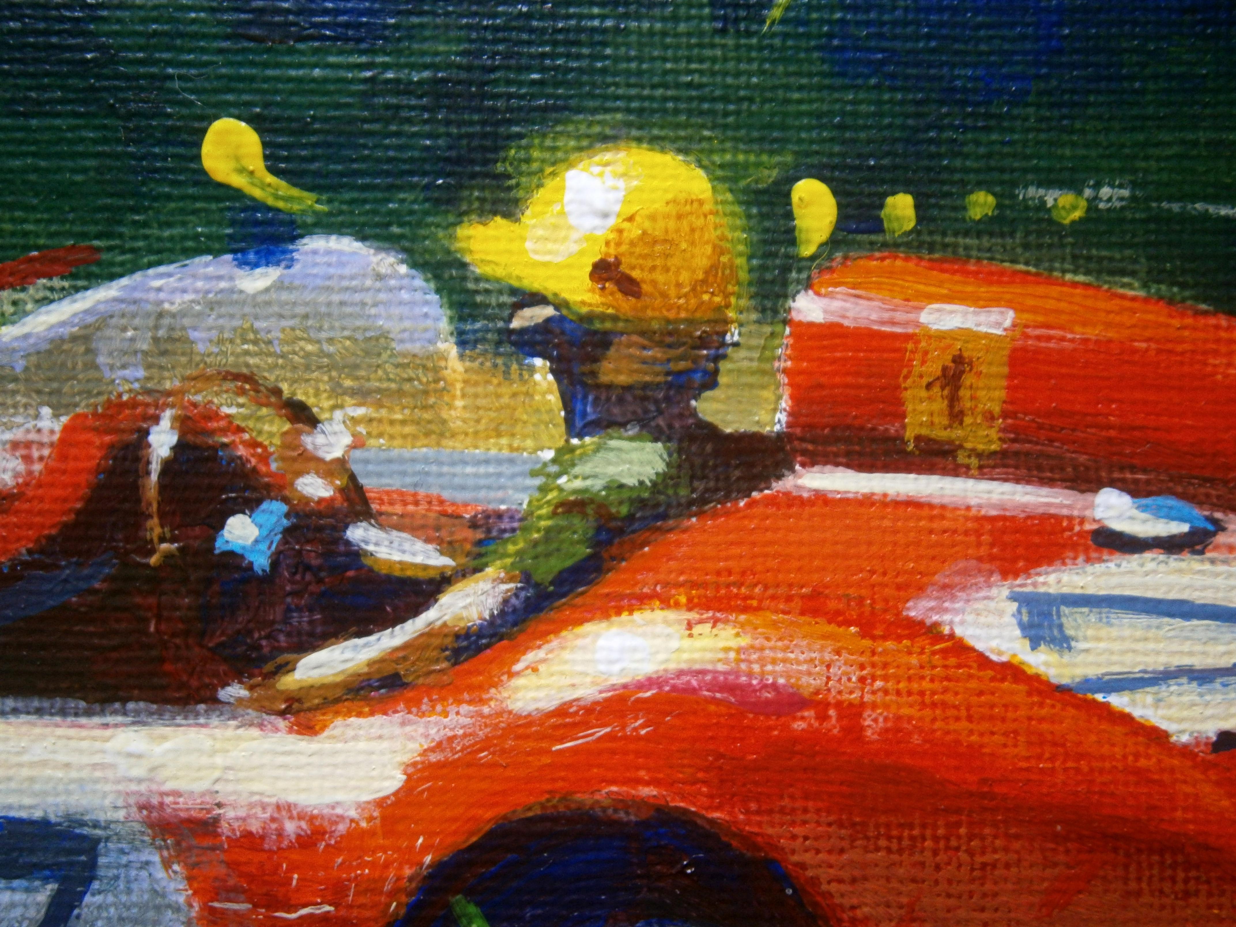 Balaguer  Car Races   Le Mans 1960 Ferrari 250 TR59   orig. acrylic painting - Brown Figurative Painting by Alex BALAGUER