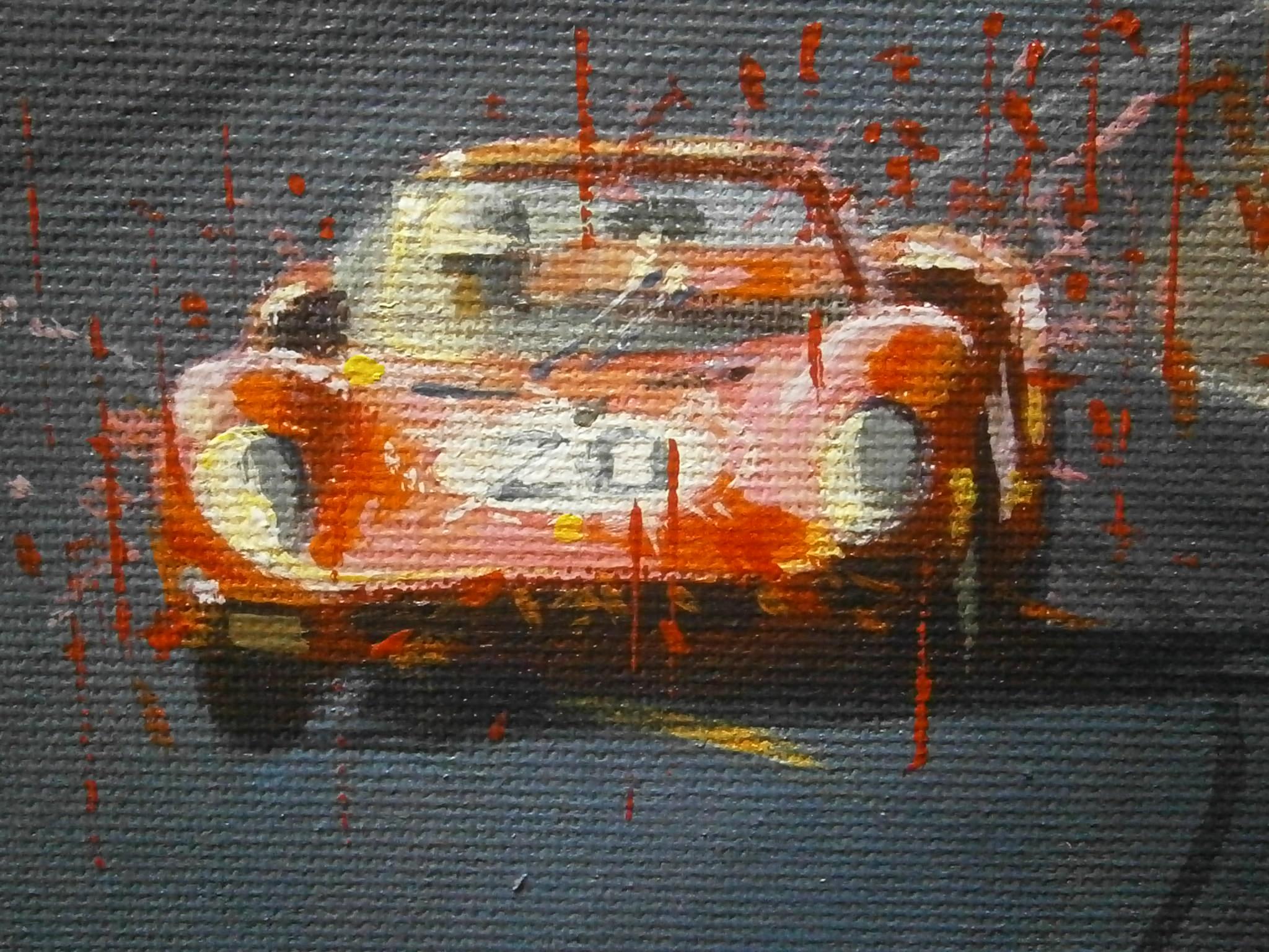 Balaguer  Voiture  Ferrari 330 P2 Races Le Mans 1965 - Noir Figurative Painting par Alex BALAGUER