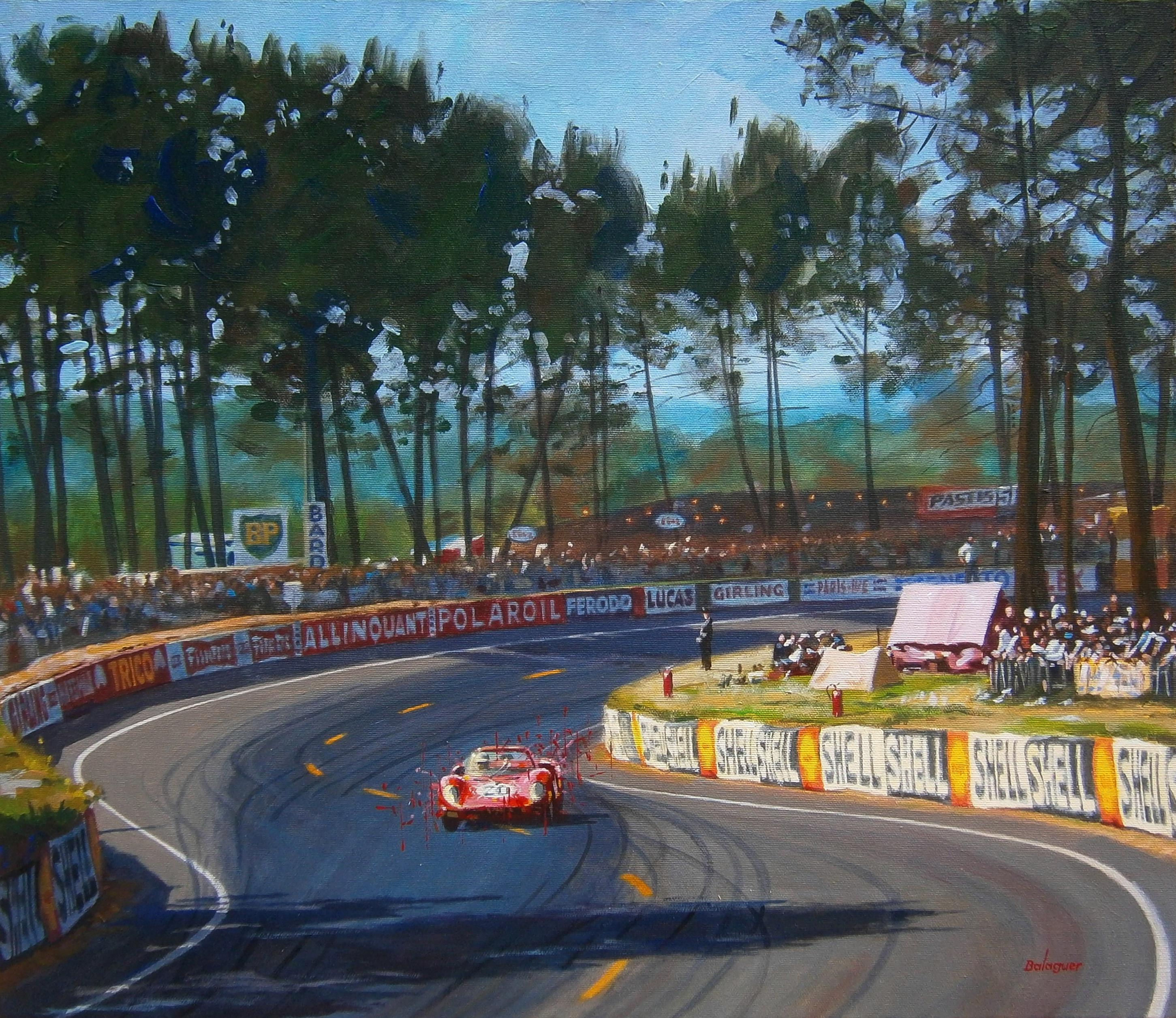 Alex BALAGUER Figurative Painting - Balaguer 329 Car Races Le Mans 1965 Ferrari 330 P2