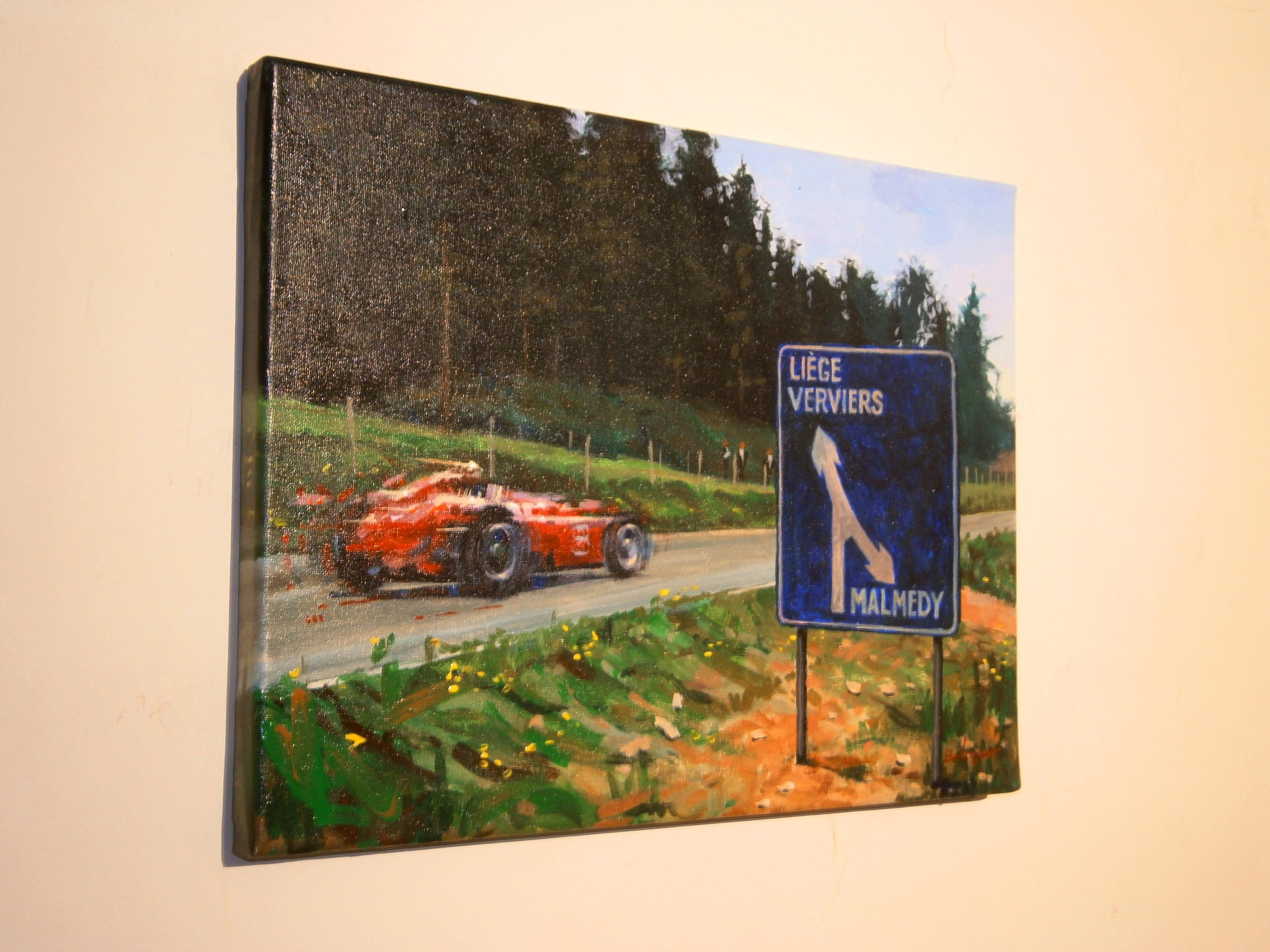 Gare automobilistiche di Balaguer Peter Collins. 1956. Ferrari-Lancia D50. dipinto originale - Painting di Alex BALAGUER