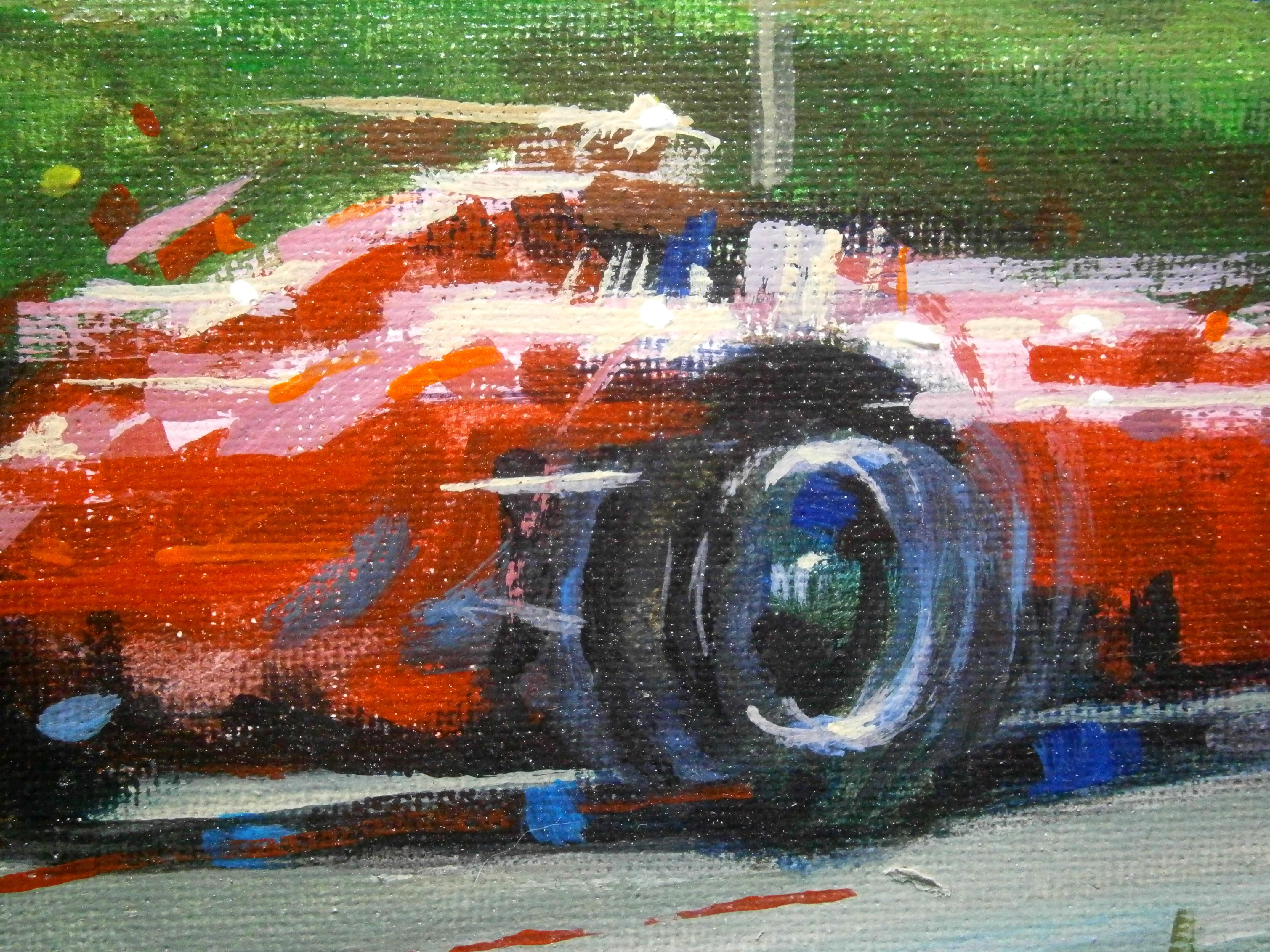 Gare automobilistiche di Balaguer Peter Collins. 1956. Ferrari-Lancia D50. dipinto originale - Figurative Painting Nero di Alex BALAGUER