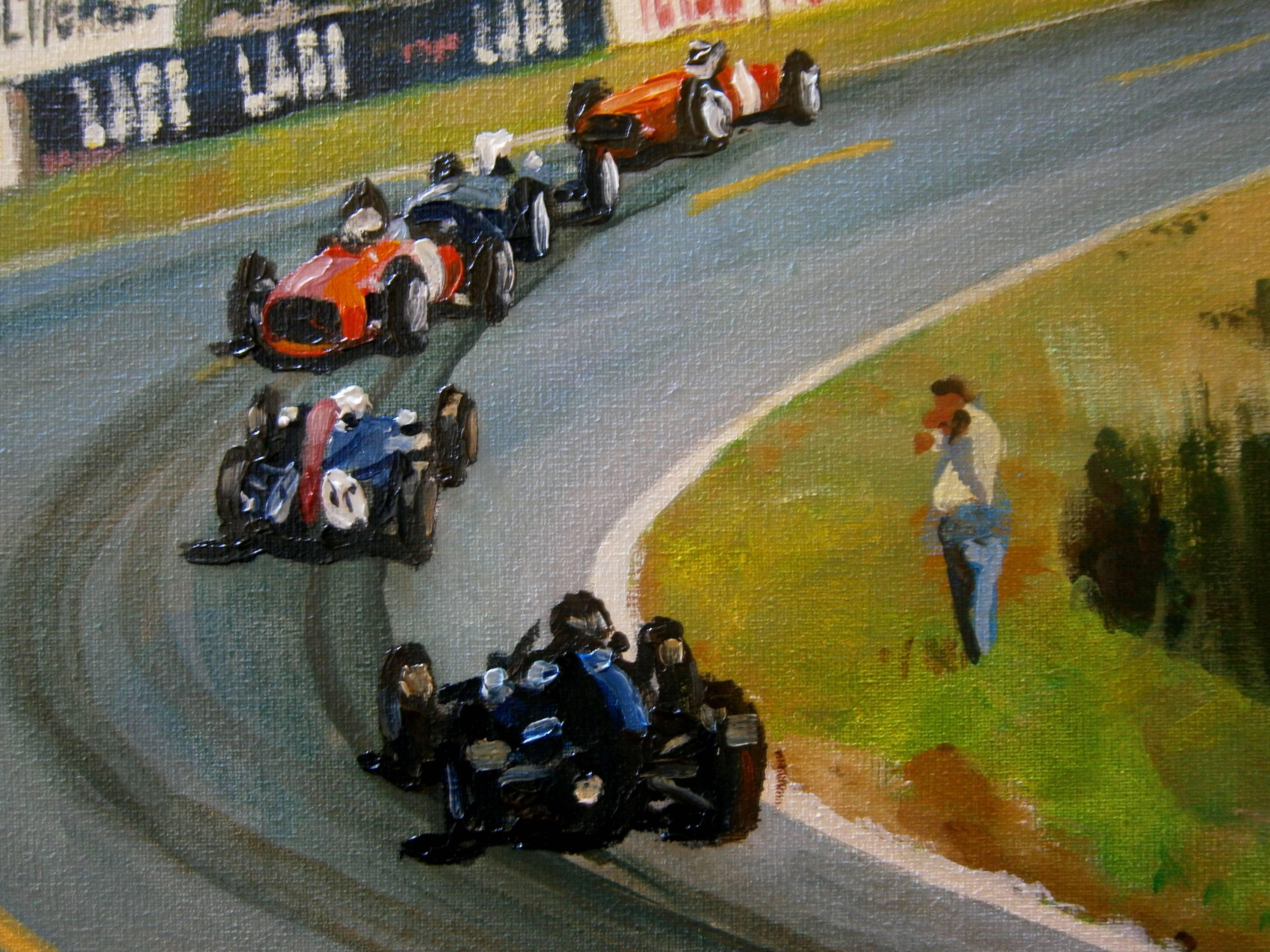 Balaguer Car Races  Reims-Gueux original realist acrylic painting - Painting by Alex BALAGUER