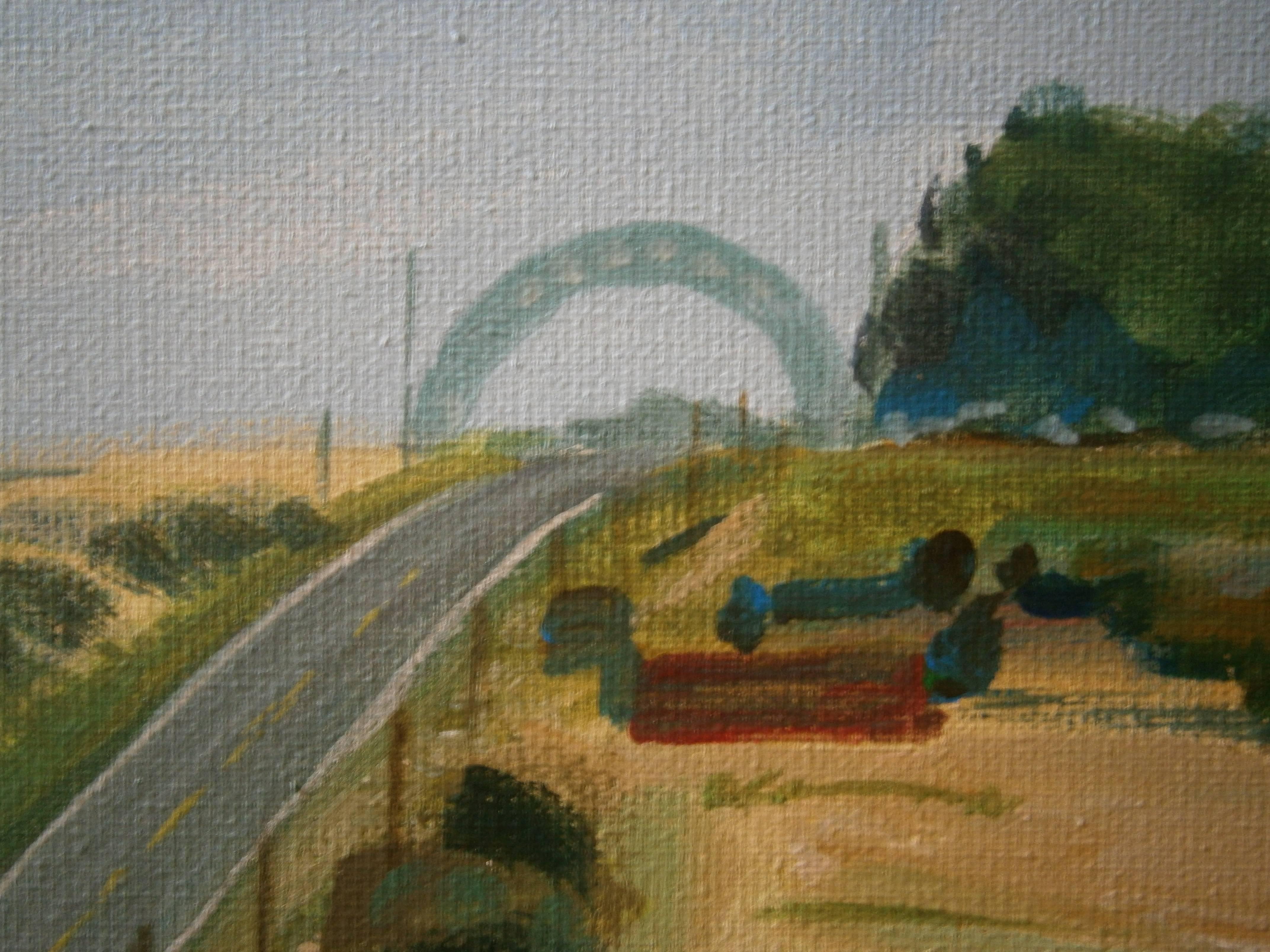 Gare automobilistiche di Balaguer  Pittura acrilica realista originale di Reims-Gueux - Figurative Painting Nero di Alex BALAGUER