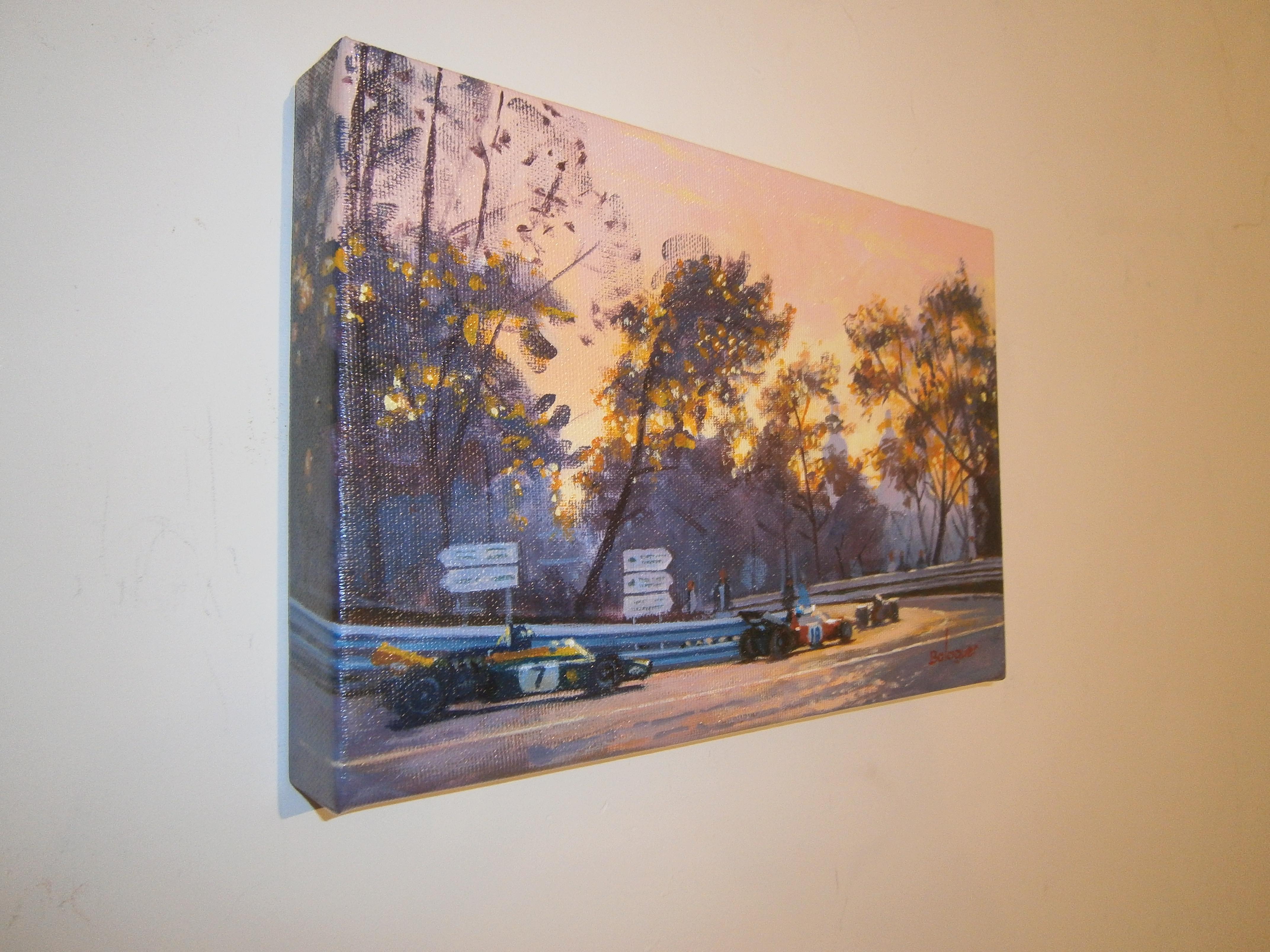 Peinture originale Balaguer Car Races de Ronnie Peterson & Graham Hill, 1971 - Painting de Alex BALAGUER