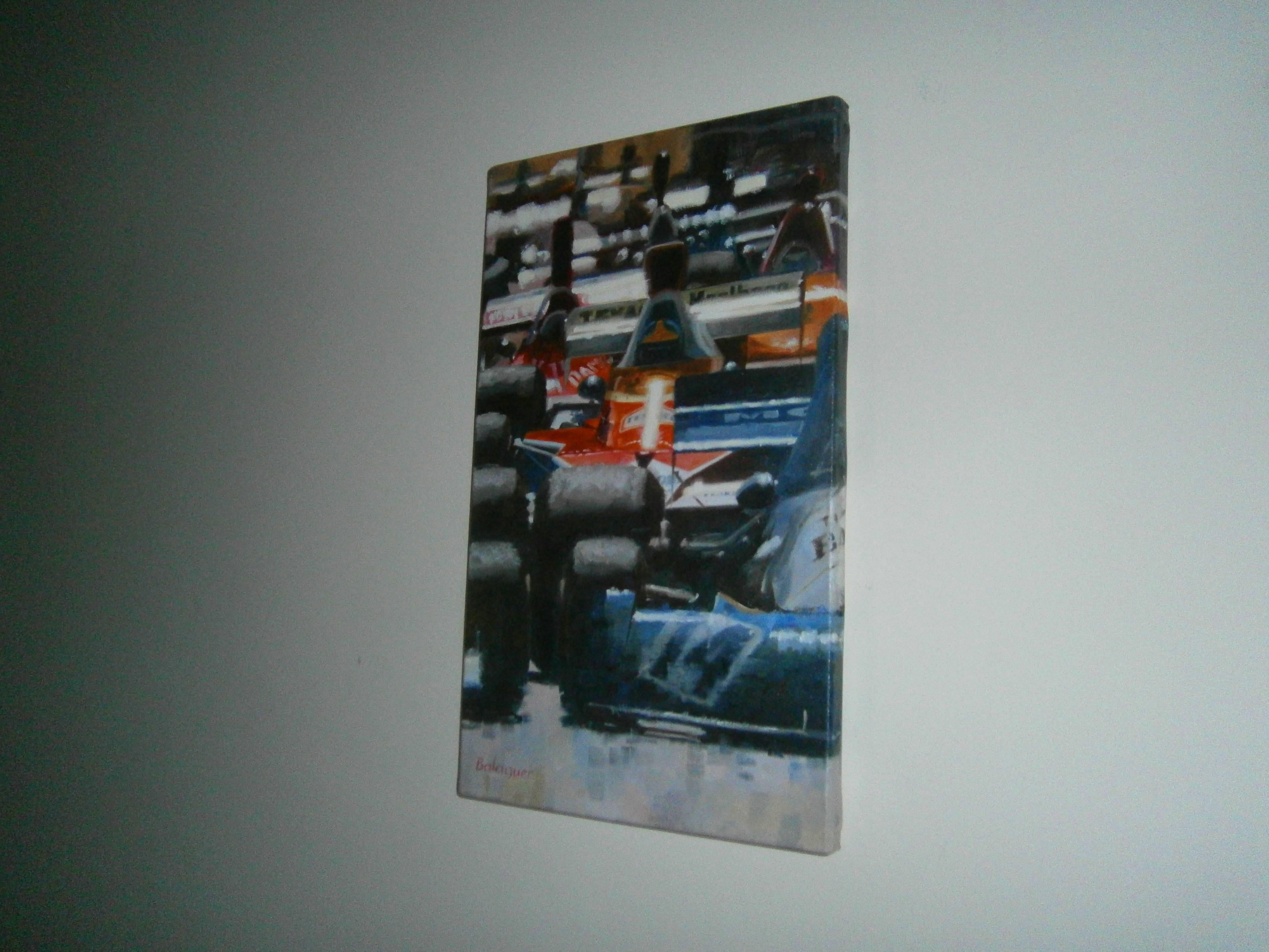 Balaguer   Auto-Rennen  Vertikales Original-Acrylgemälde – Painting von Alex BALAGUER