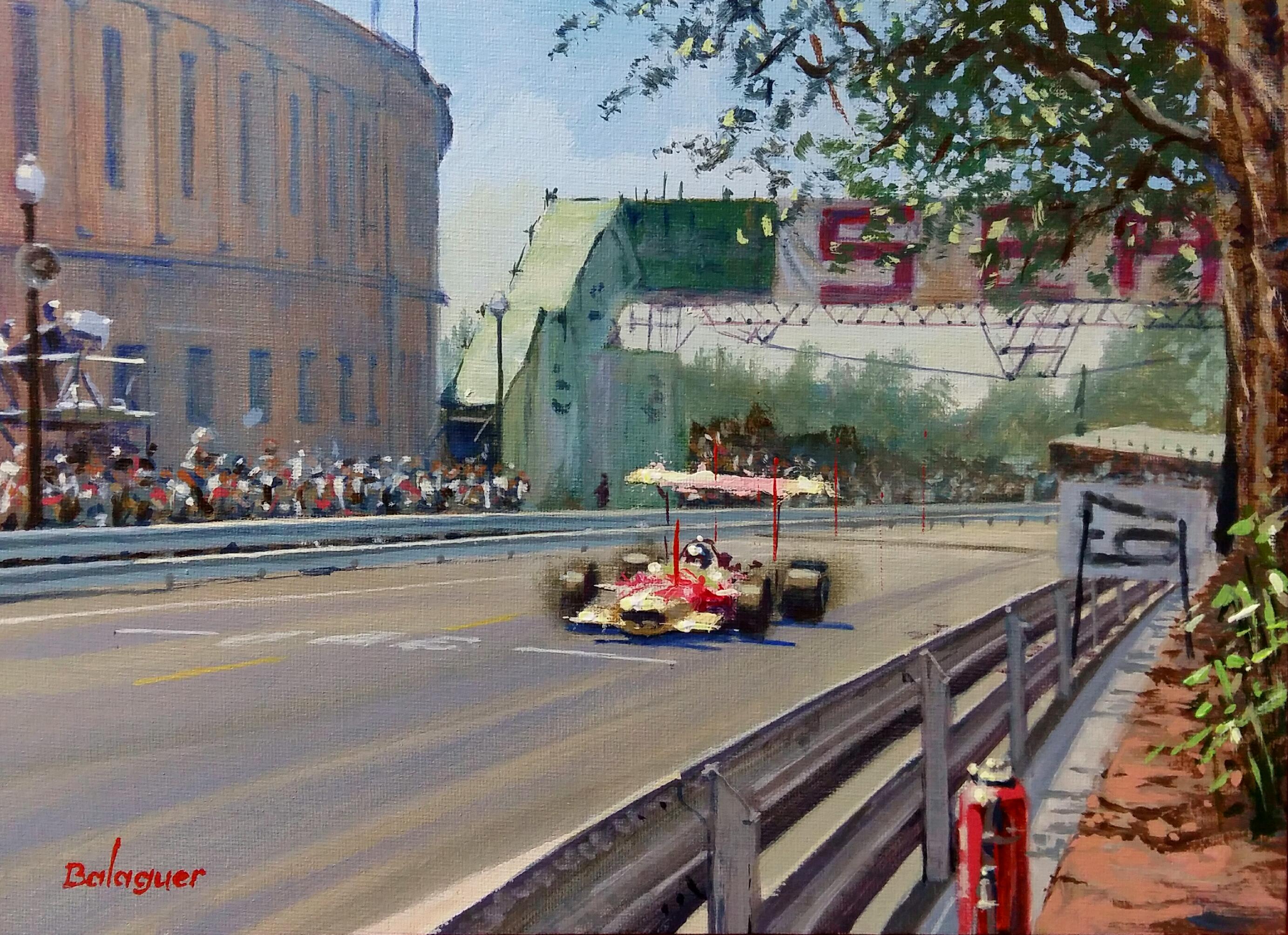Figurative Painting di Alex BALAGUER - Balaguer   Auto d'epoca, 347 LOTUS 498 FORD, dipinto acrilico originale