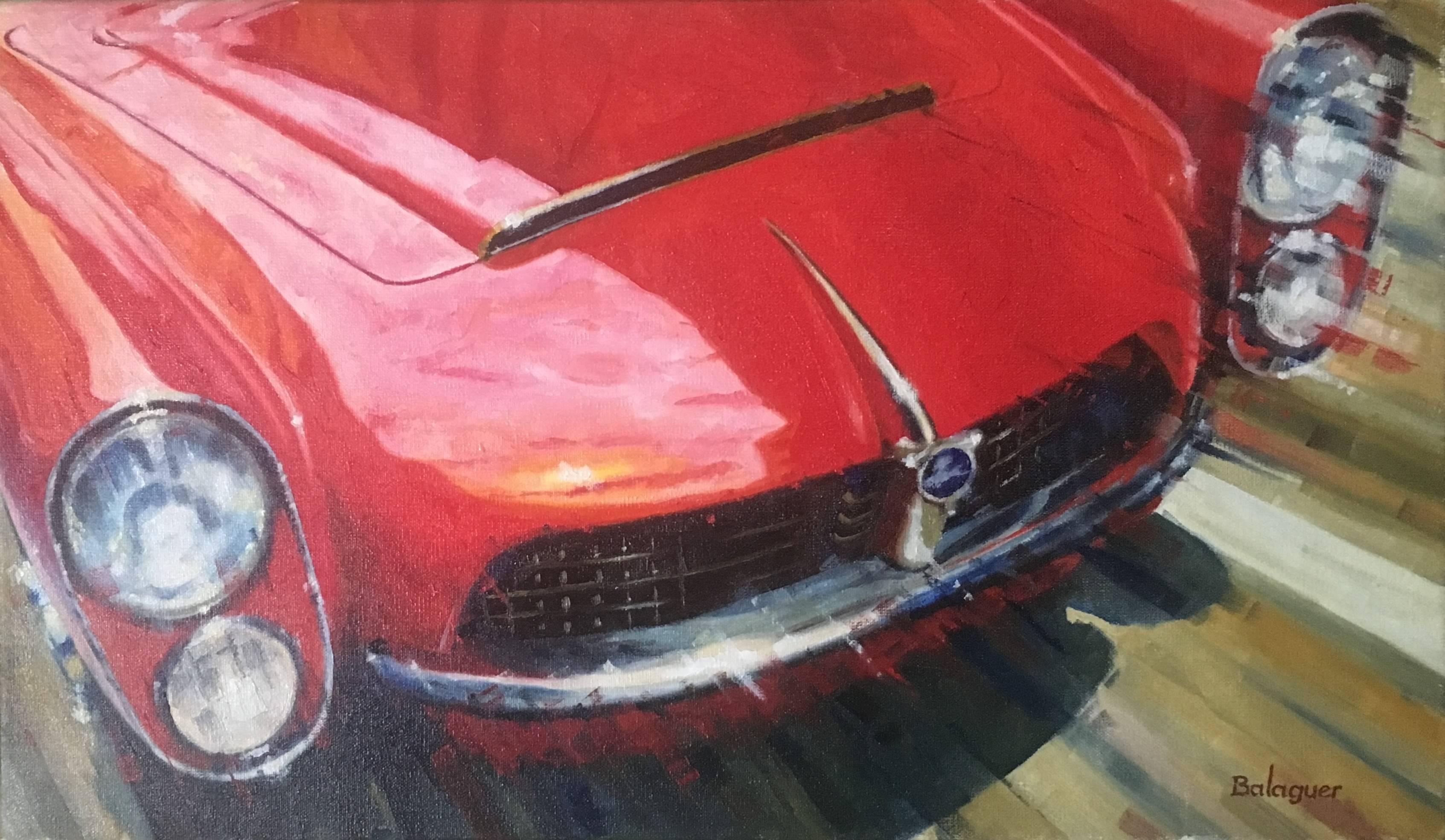 Figurative Painting di Alex BALAGUER - Balaguer  Auto d'epoca rossa "Pegaso Z-102 Spiders SERRA" originale realista
