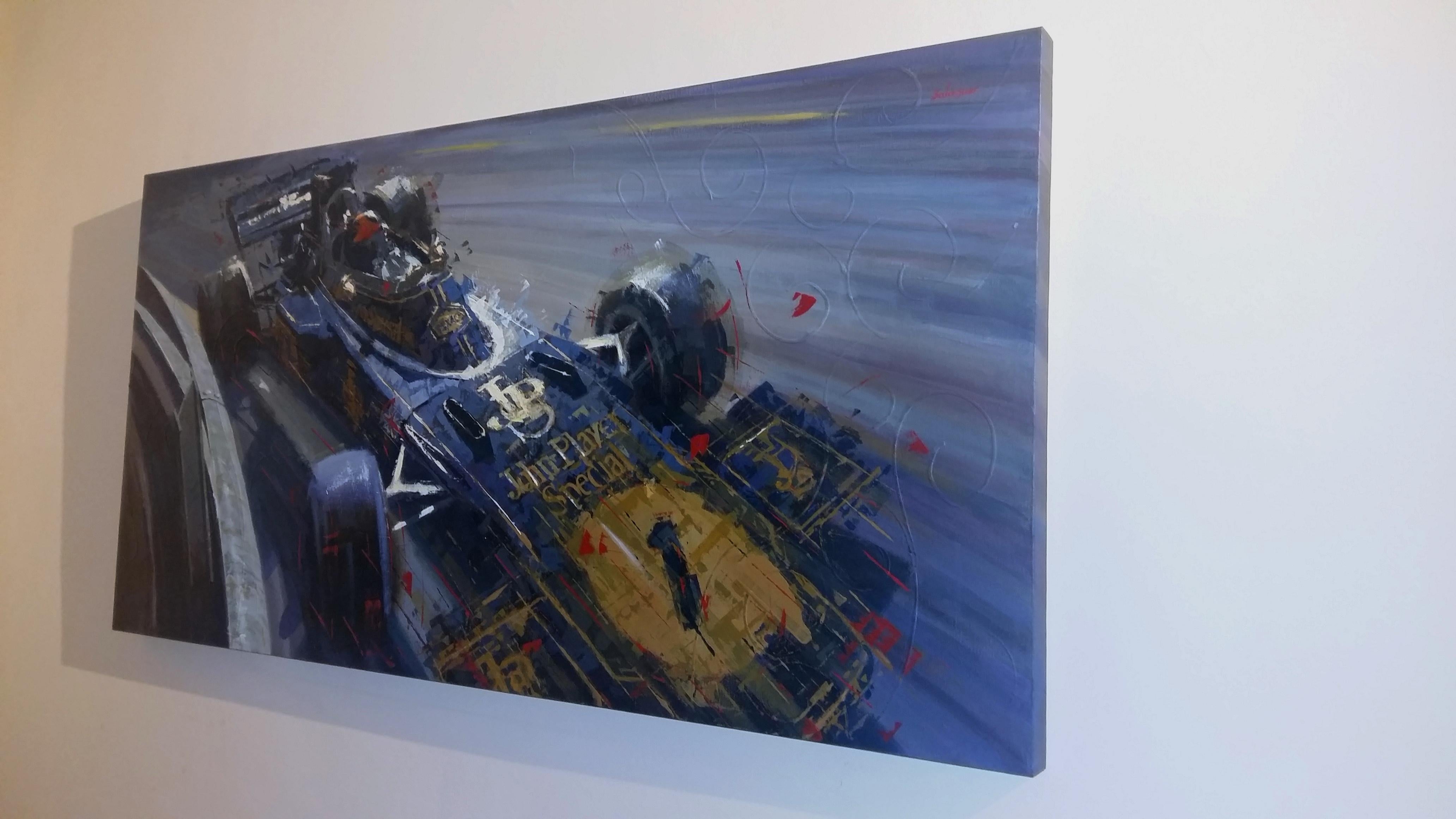 Balaguer  Car Races  Emerson Fitipaldi. Lotus 72E Ford. original painting - Painting by Alex BALAGUER