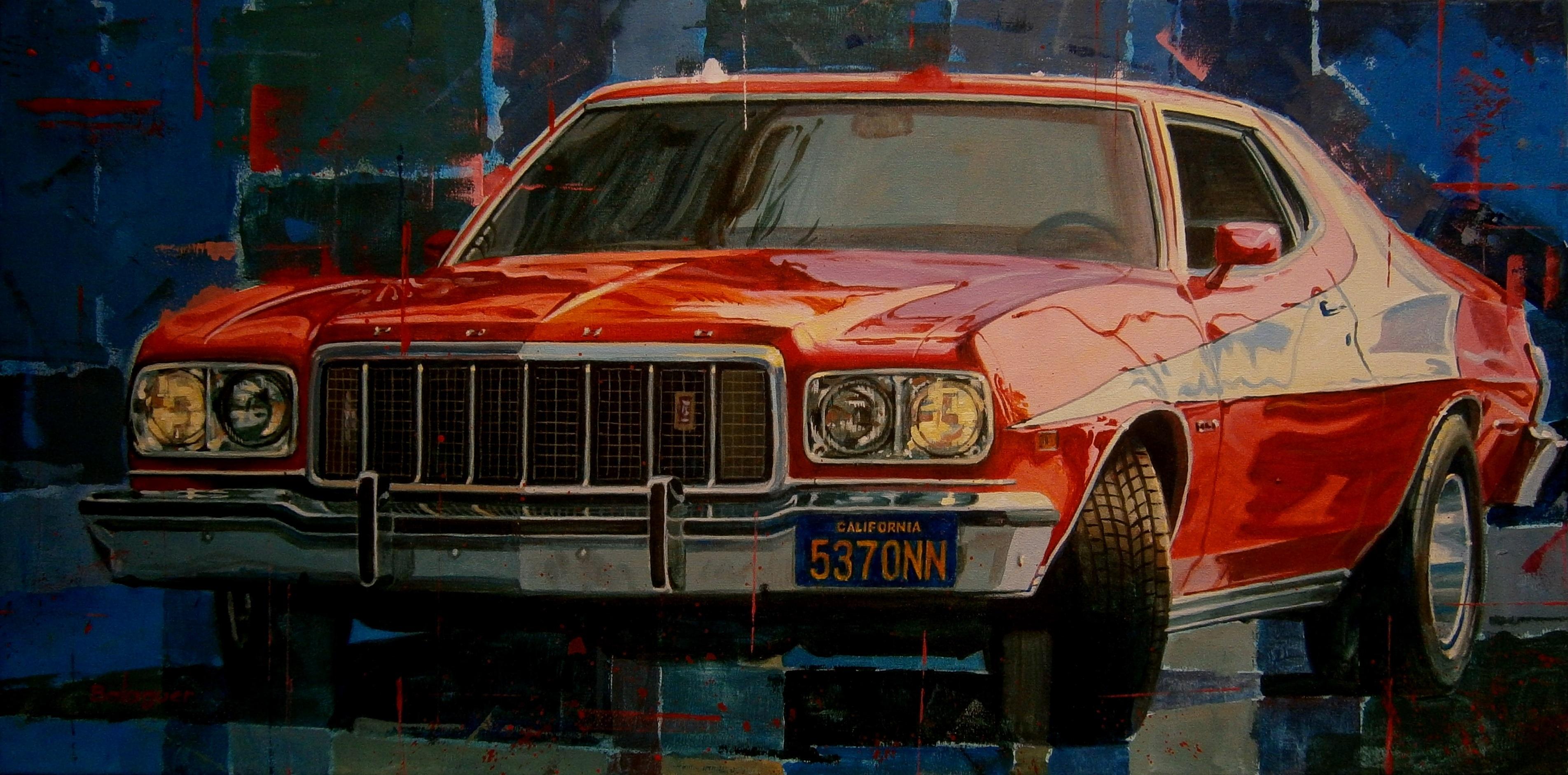 Alex BALAGUER Figurative Painting - Balaguer 218 Classic Car "Ford Gran Torino 1974 " realist acrylic painting