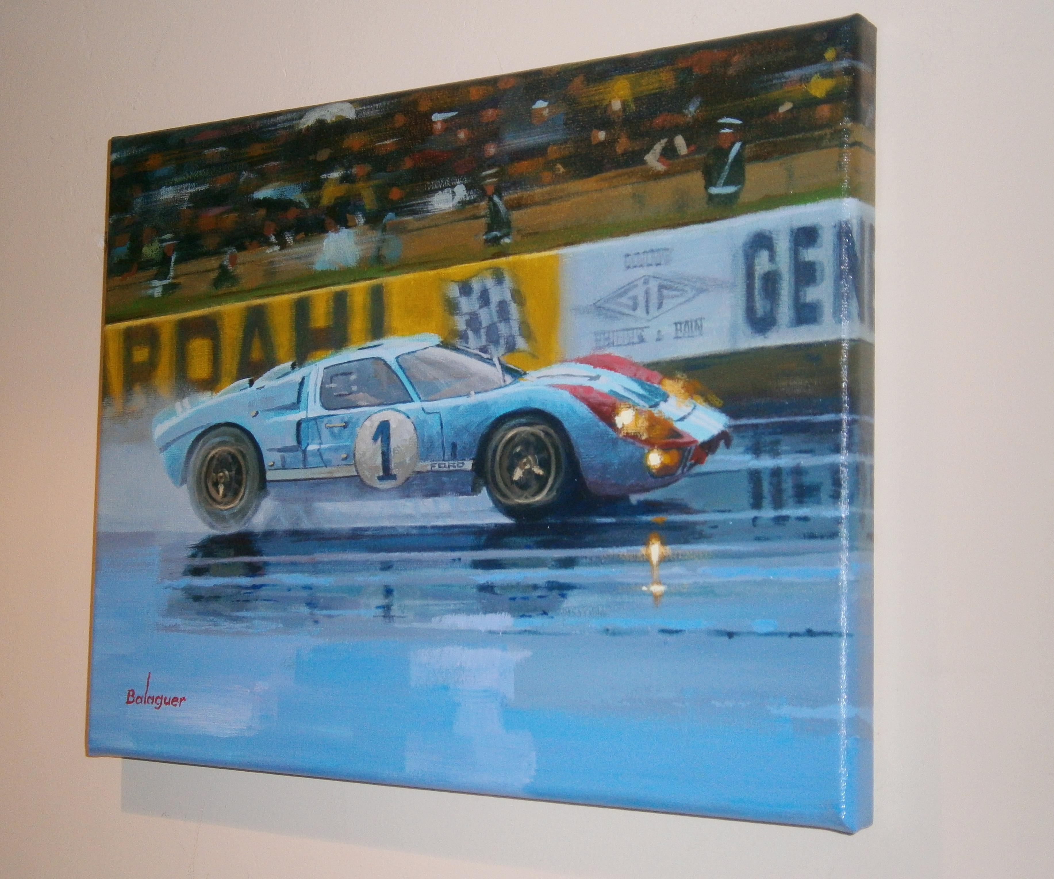 Ken Miles & Denny Hulme Le Mans 1966 Ford GT40 Mk II  Acrylic canvas painting - Painting by Alex BALAGUER