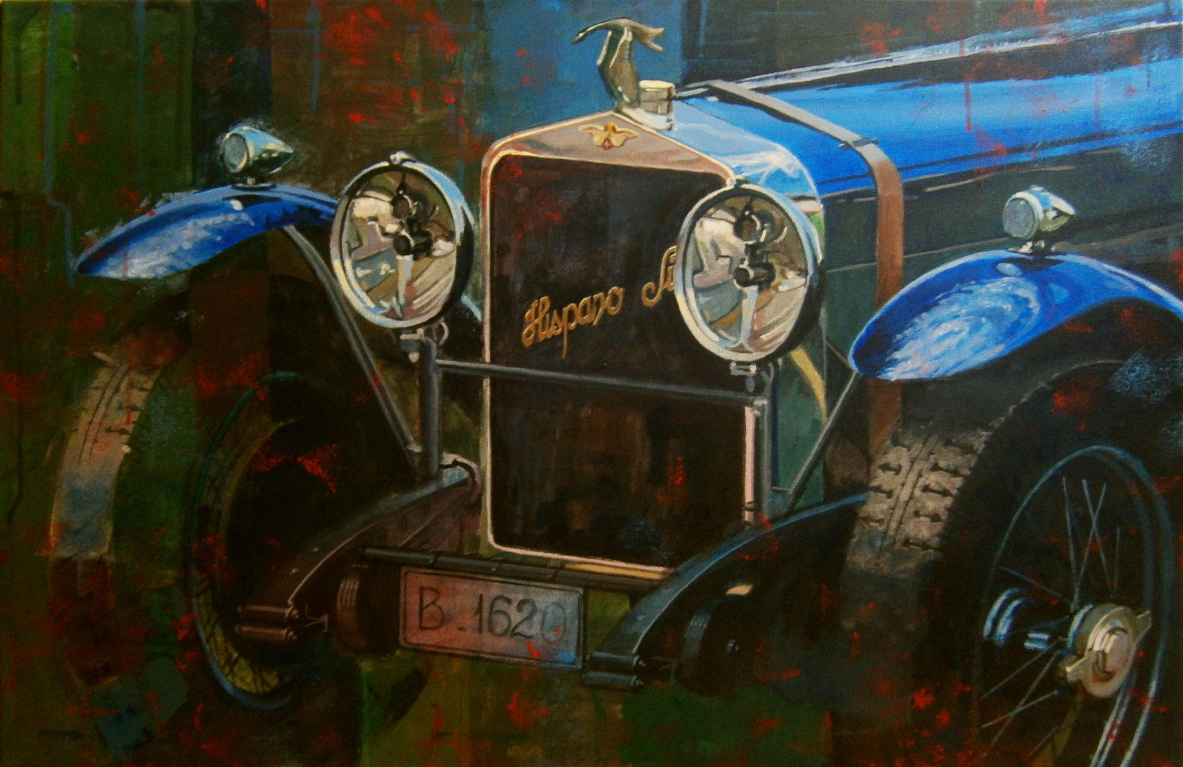 Alex BALAGUER Figurative Painting - Balaguer  Car Races,  Nº 251 Hispano-Suiza  acrylic painting