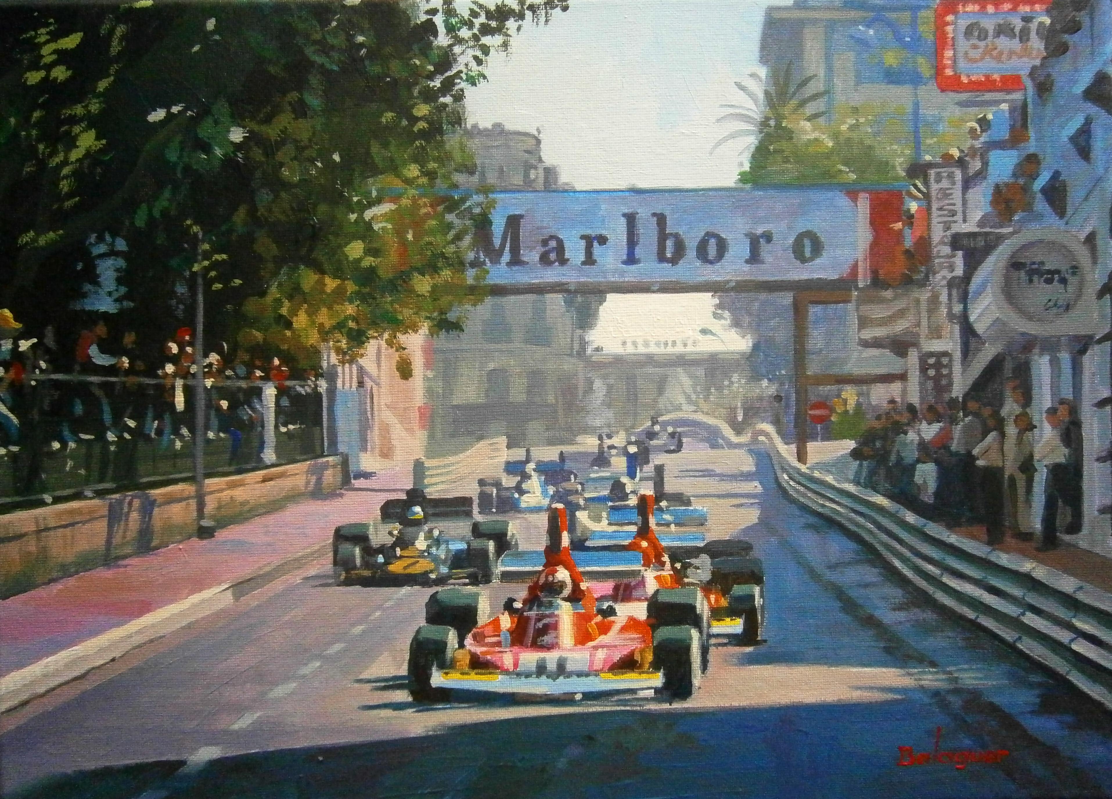 Alex BALAGUER Figurative Painting - Nº 321 Clay Regazzoni 1974 Monaco GP Ferrari 312 B3  acrylic painting