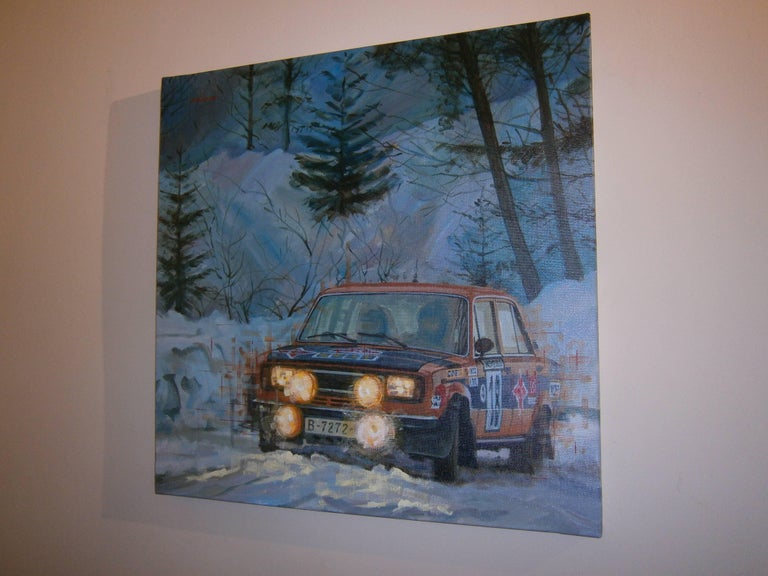S. Cañellas & D. Ferrater, Rally Montecarlo SEAT 124 Special-original painting - Painting by Alex BALAGUER