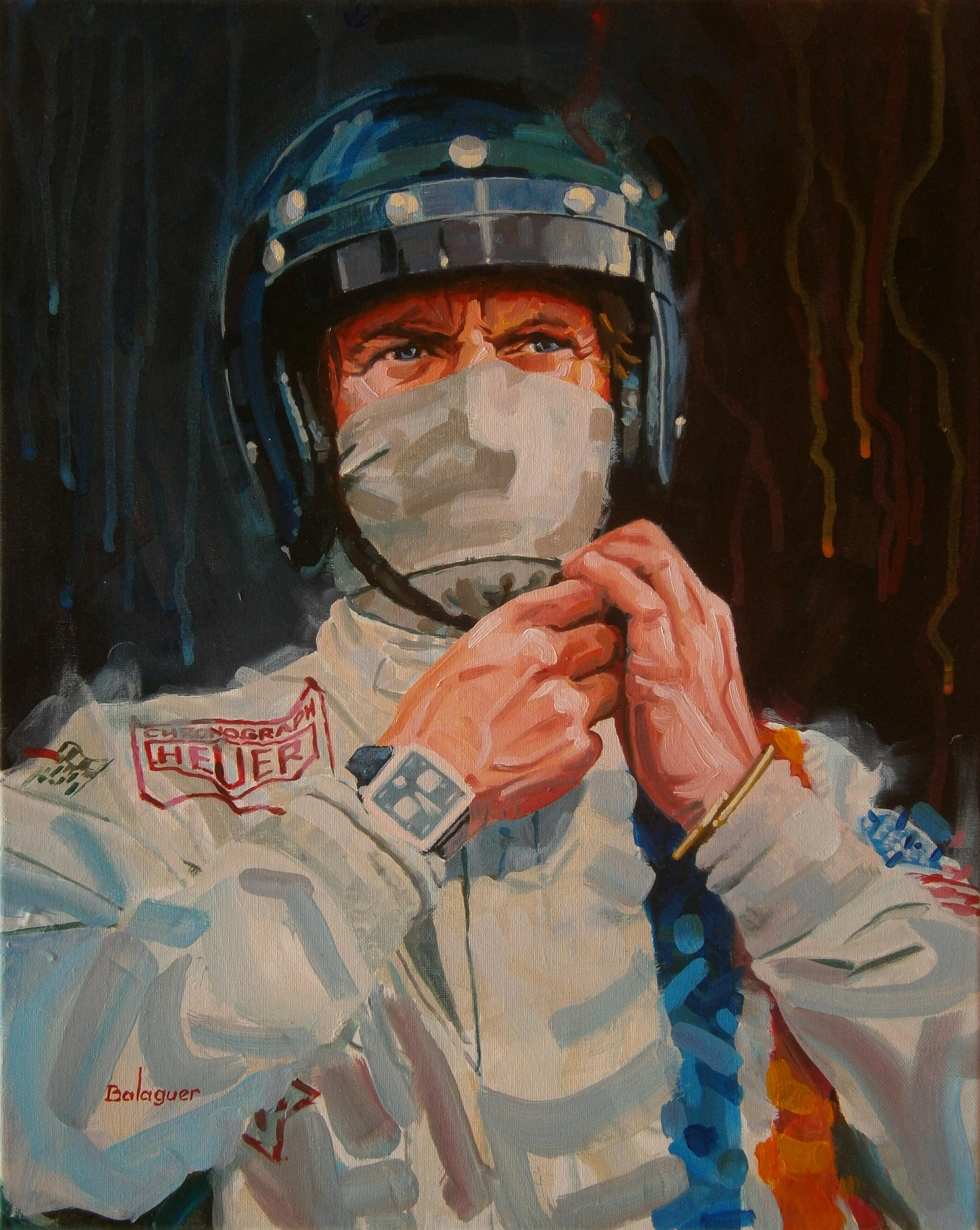 Alex BALAGUER Figurative Painting - Steve McQueen as Michael Delaney "Le Mans" film 1970 original canvas painting
