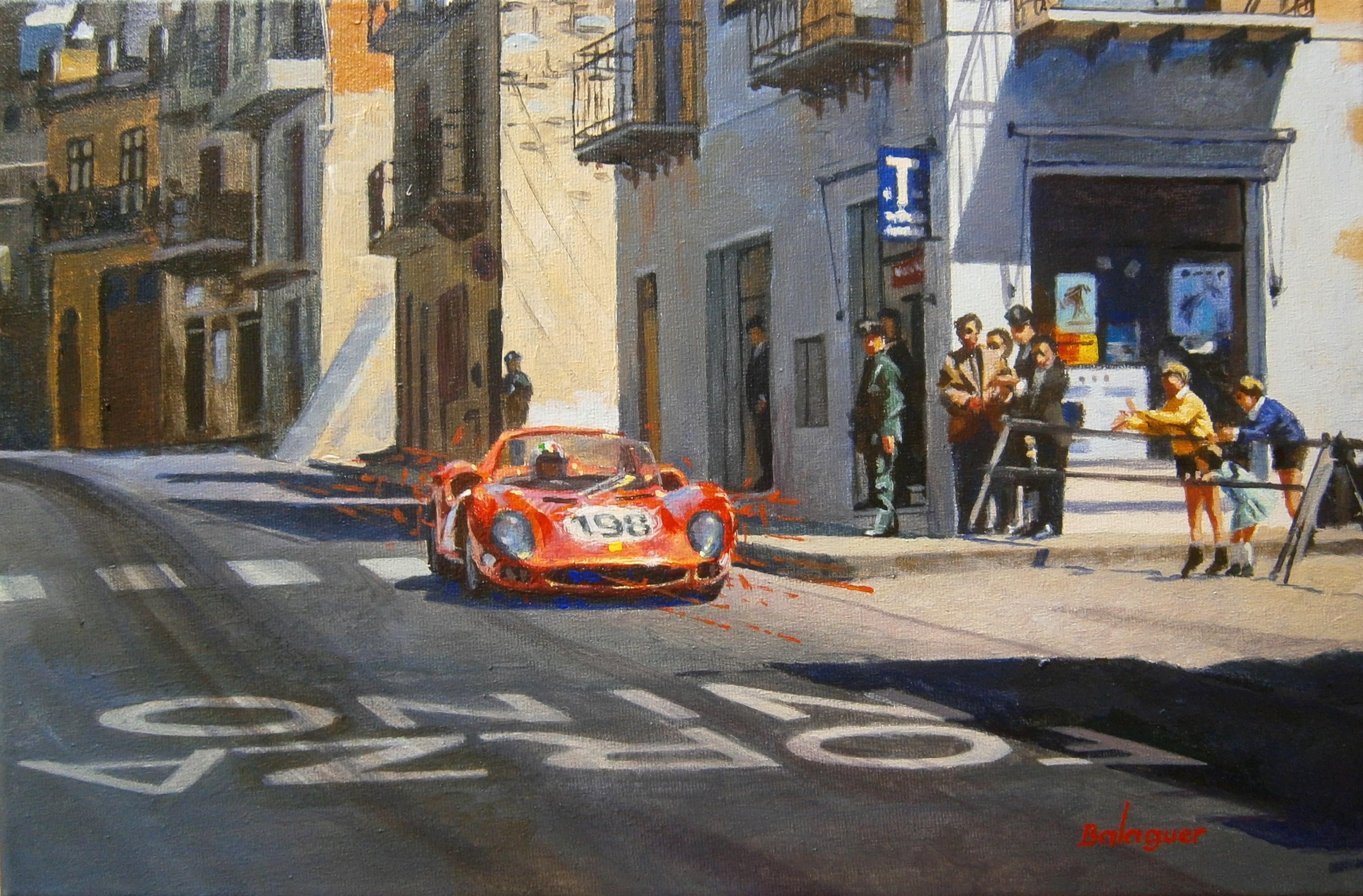 Alex BALAGUER Figurative Painting - Targa Florio 1965 Ferrari 275 P2 acrylic painting