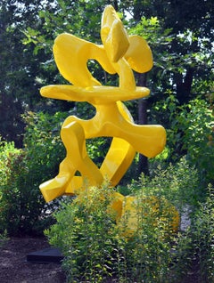 "Fiddle", Contemporary Abstract Metal Sculpture, Yellow, Large-Scale Outdoor