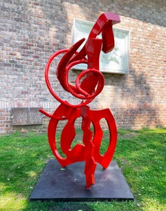 "Hand of Fate", Large-Scale Abstract Metal Sculpture, Red, Outdoor, Contemporary