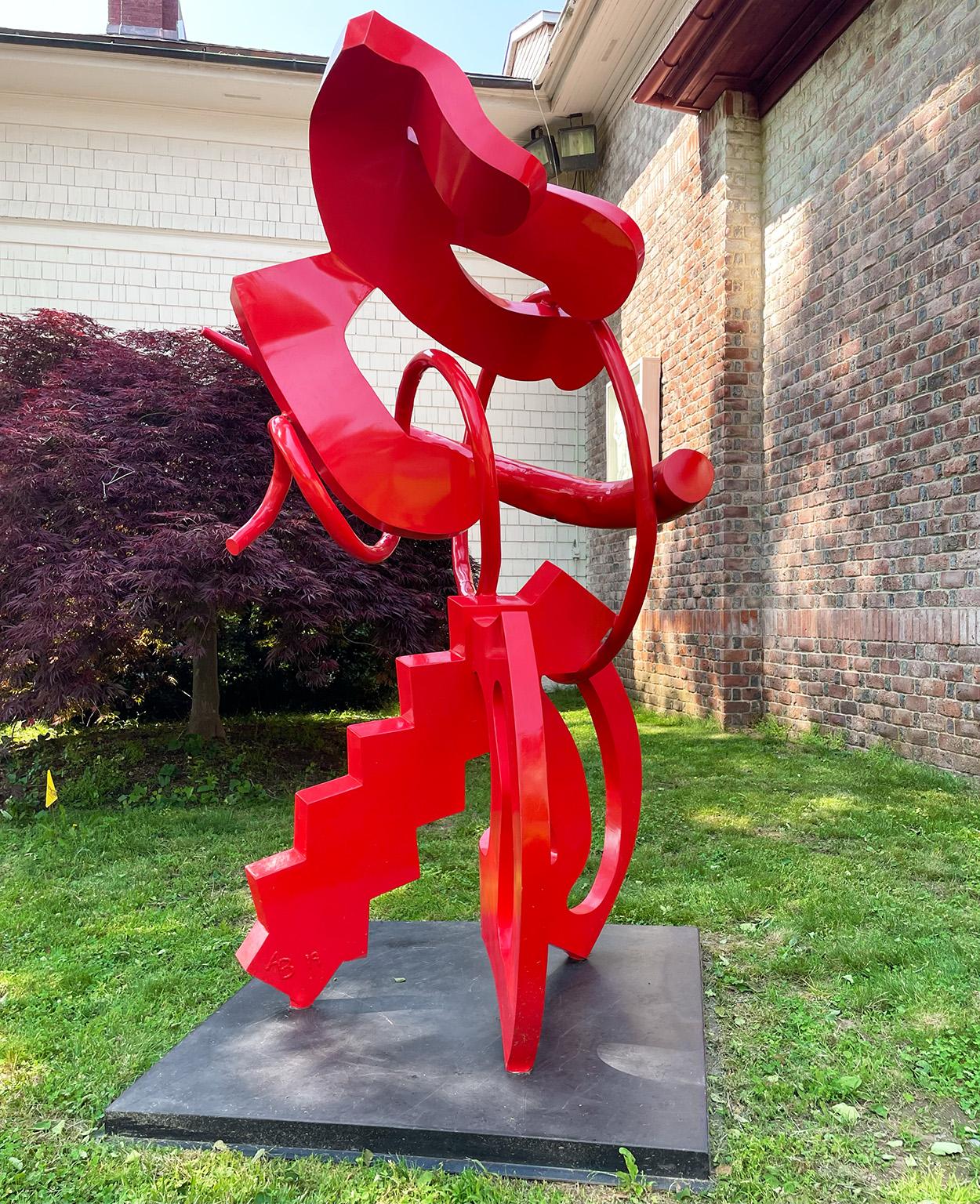 Alex Barrett Abstract Sculpture – "Hand of Fate", Abstrakte Großskulptur aus Metall, Rot, Außenbereich, Zeitgenössisch